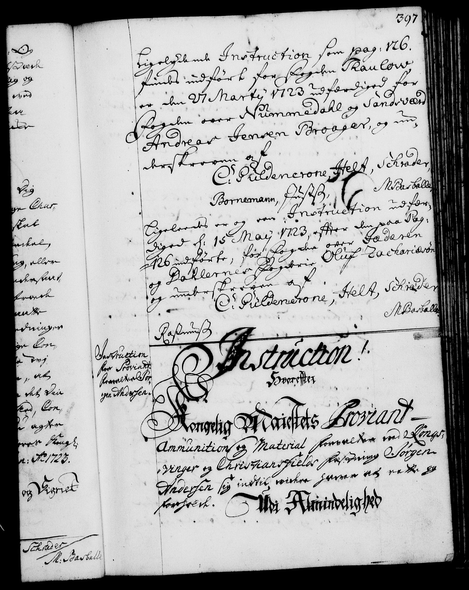 Rentekammeret, Kammerkanselliet, RA/EA-3111/G/Gg/Ggi/L0001: Norsk instruksjonsprotokoll med register (merket RK 53.34), 1720-1729, p. 397