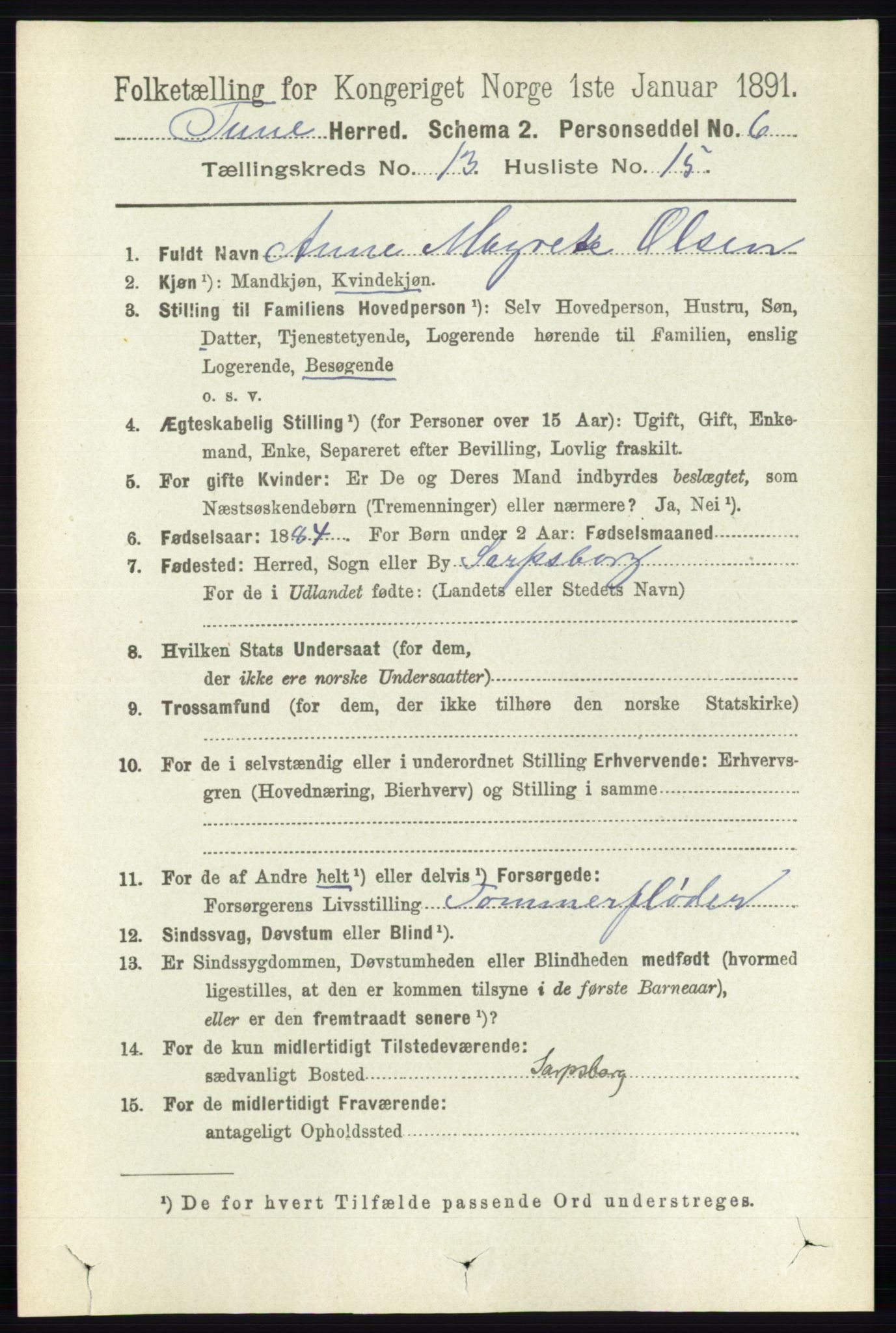 RA, 1891 census for 0130 Tune, 1891, p. 7855