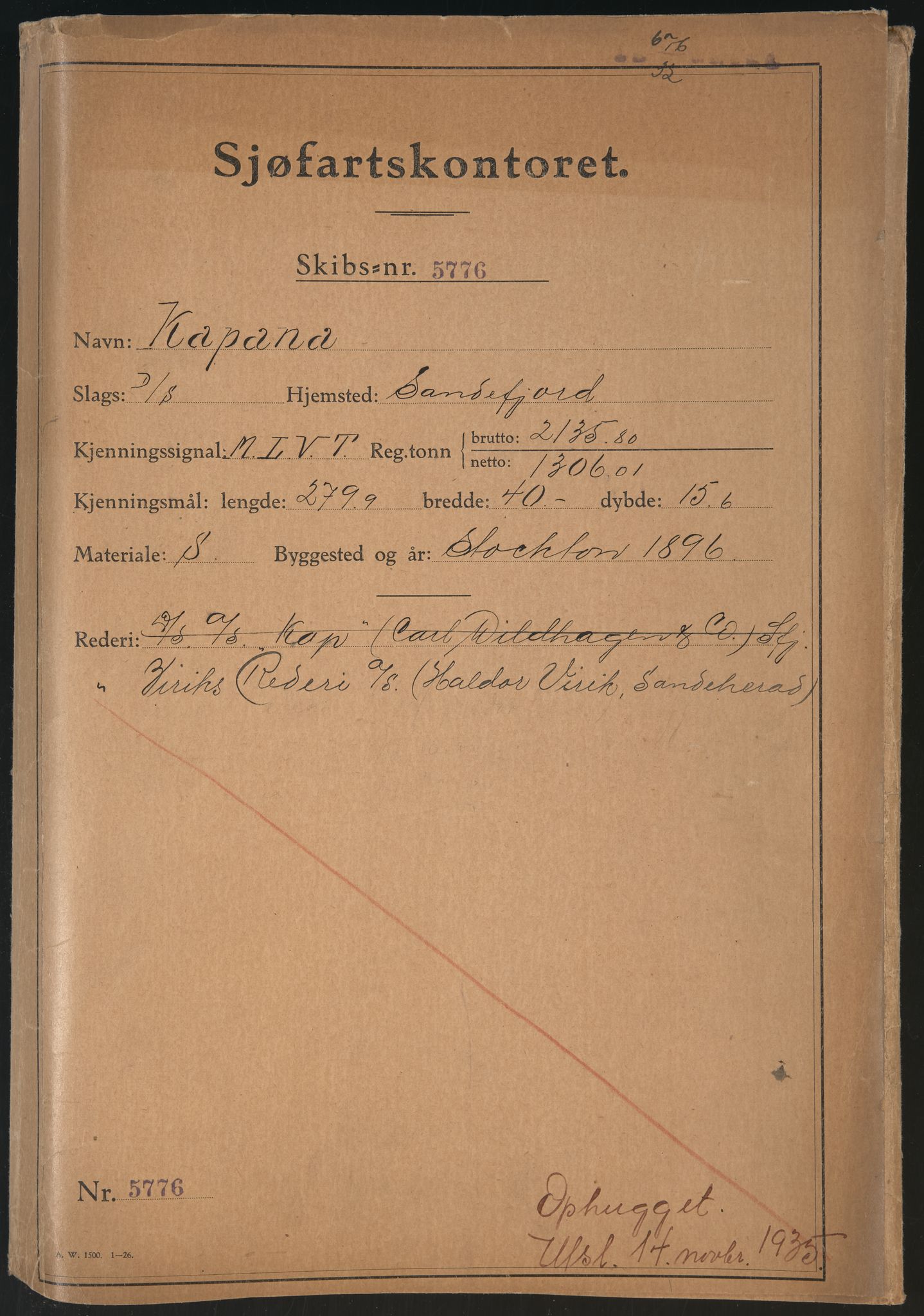 Sjøfartsdirektoratet med forløpere, skipsmapper slettede skip, AV/RA-S-4998/F/Fa/L0586: --, 1894-1935, p. 1