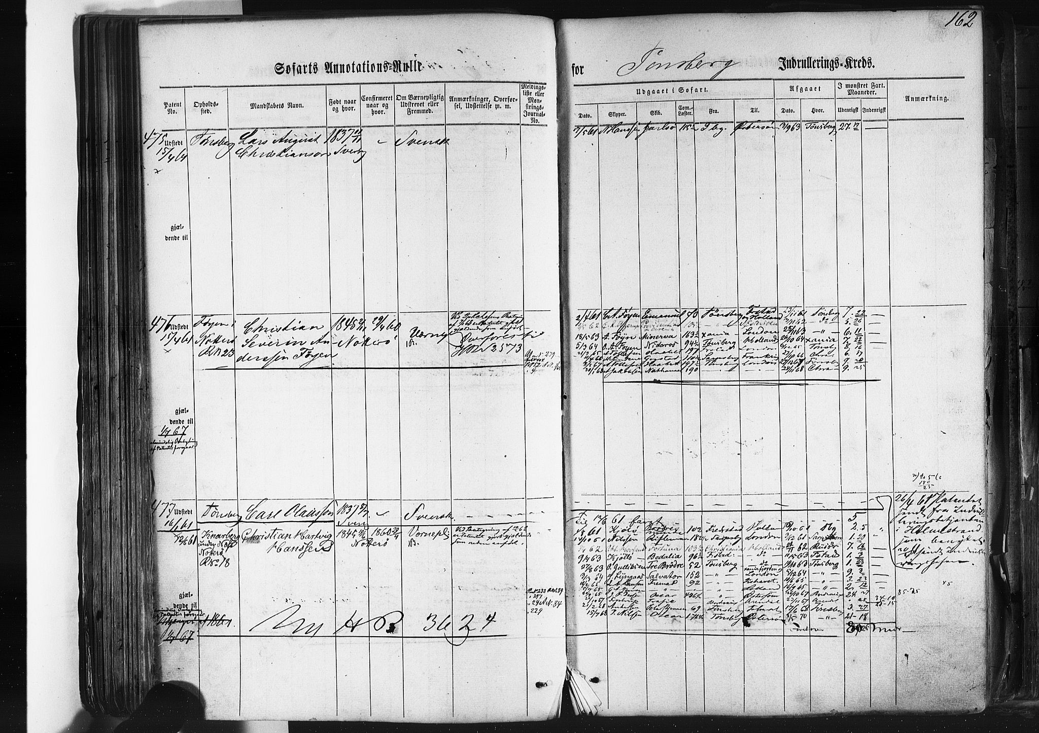 Tønsberg innrulleringskontor, AV/SAKO-A-786/F/Fb/L0001: Annotasjonsrulle Patent nr. 1-1724, 1860-1868, p. 169