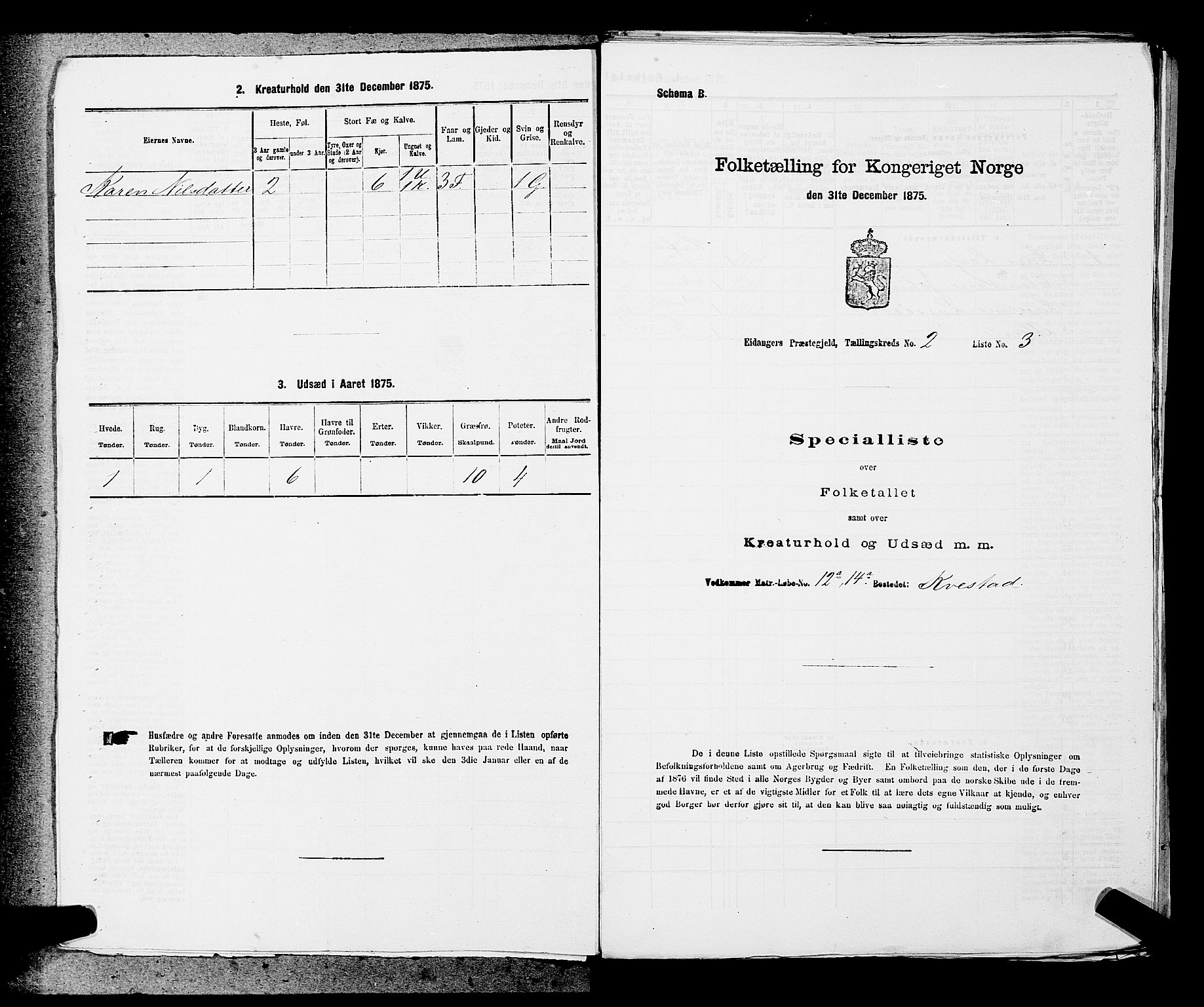 SAKO, 1875 census for 0813P Eidanger, 1875, p. 268