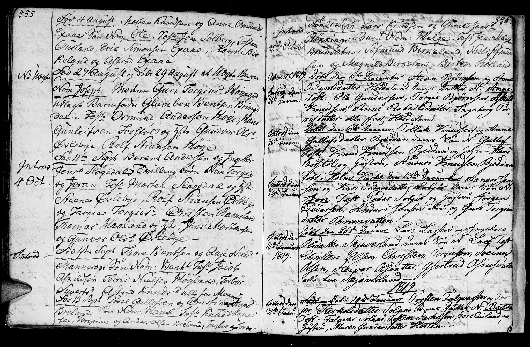 Holum sokneprestkontor, AV/SAK-1111-0022/F/Fa/Fac/L0001: Parish register (official) no. A 1, 1773-1820, p. 555-556