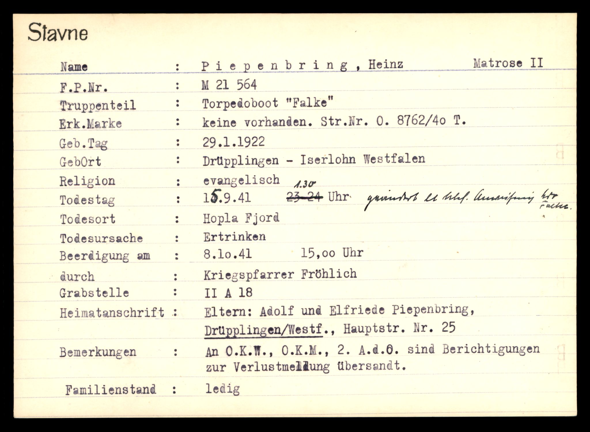 Distriktskontoret for krigsgraver, AV/SAT-A-5030/E/L0003: Kasett/kartotek over tysk Krigskirkegård Stavne, 1945, p. 1053