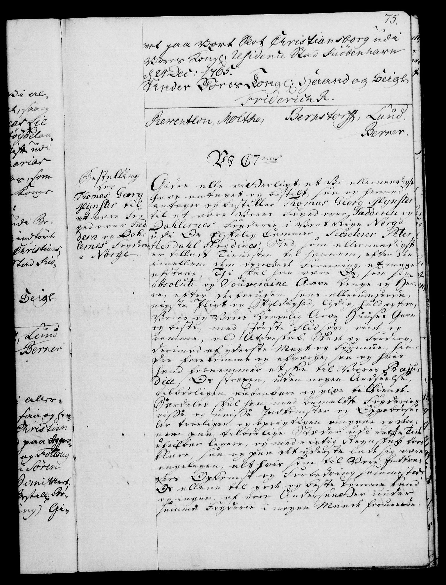 Rentekammeret, Kammerkanselliet, RA/EA-3111/G/Gg/Gge/L0004: Norsk bestallingsprotokoll med register (merket RK 53.28), 1762-1771, p. 75