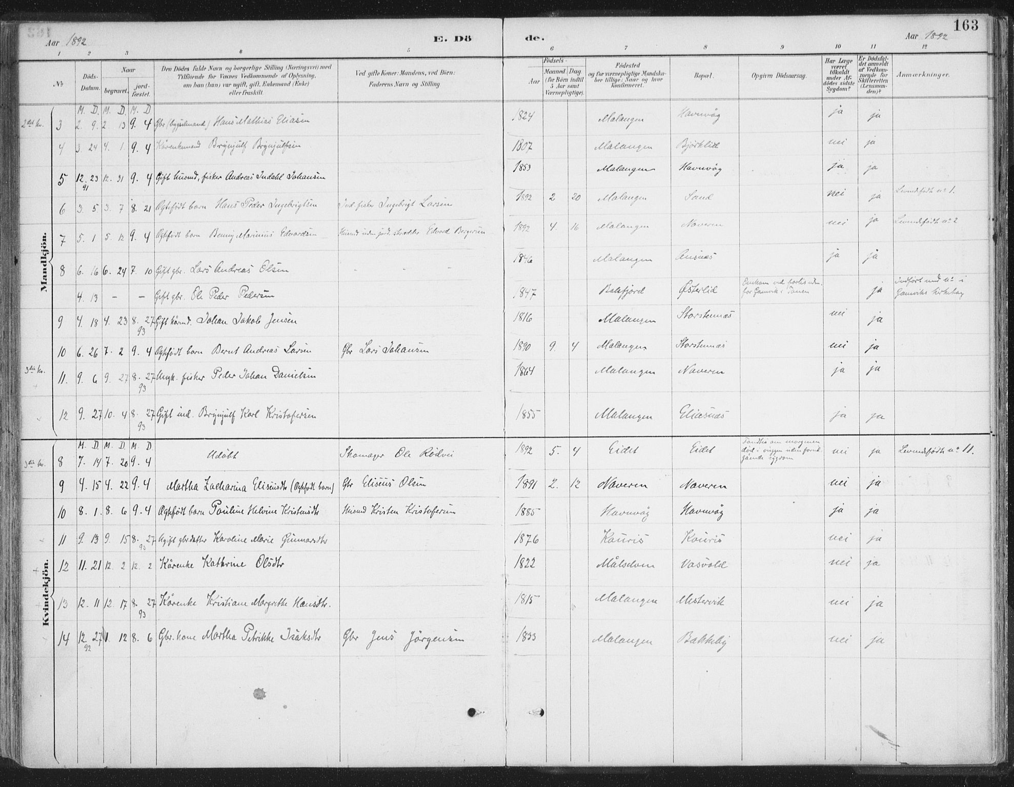 Balsfjord sokneprestembete, SATØ/S-1303/G/Ga/L0007kirke: Parish register (official) no. 7, 1887-1909, p. 163