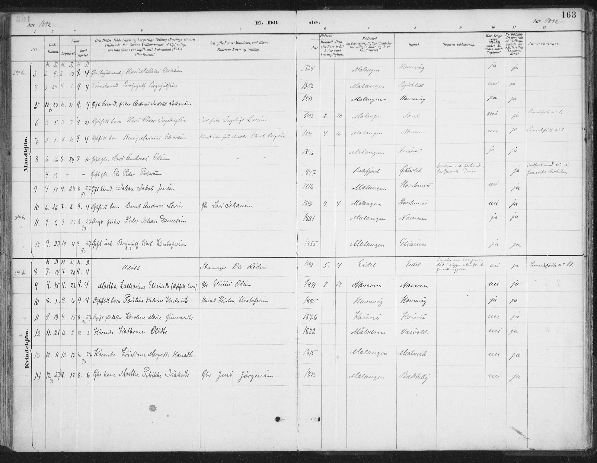 Balsfjord sokneprestembete, AV/SATØ-S-1303/G/Ga/L0007kirke: Parish register (official) no. 7, 1887-1909, p. 163