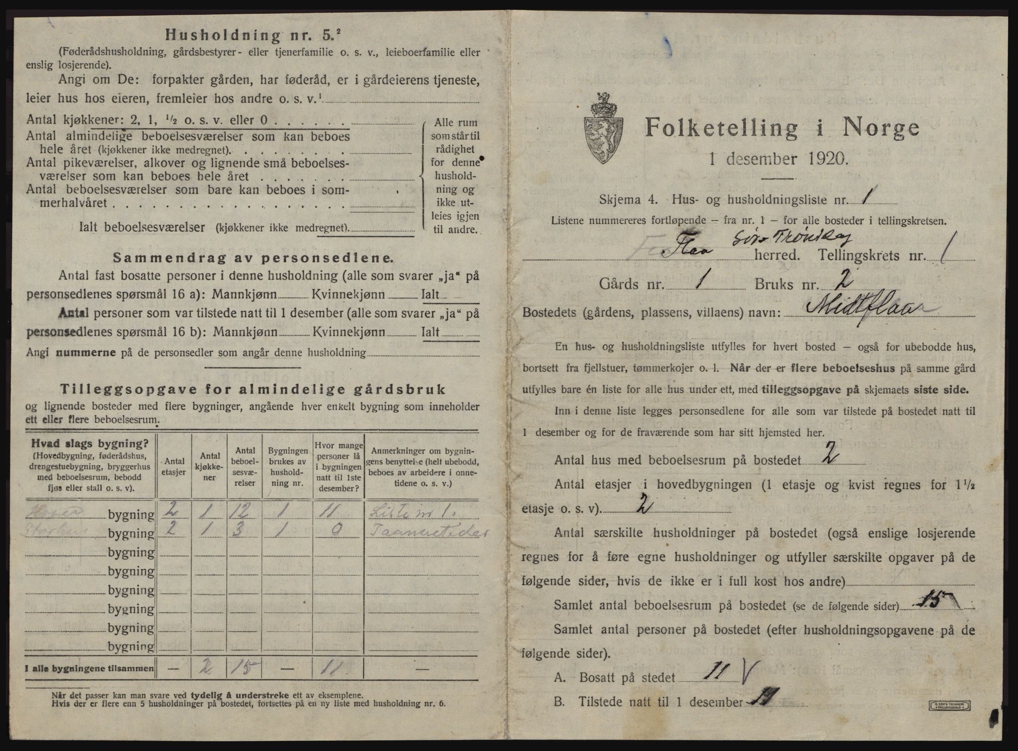 SAT, 1920 census for Flå, 1920, p. 16