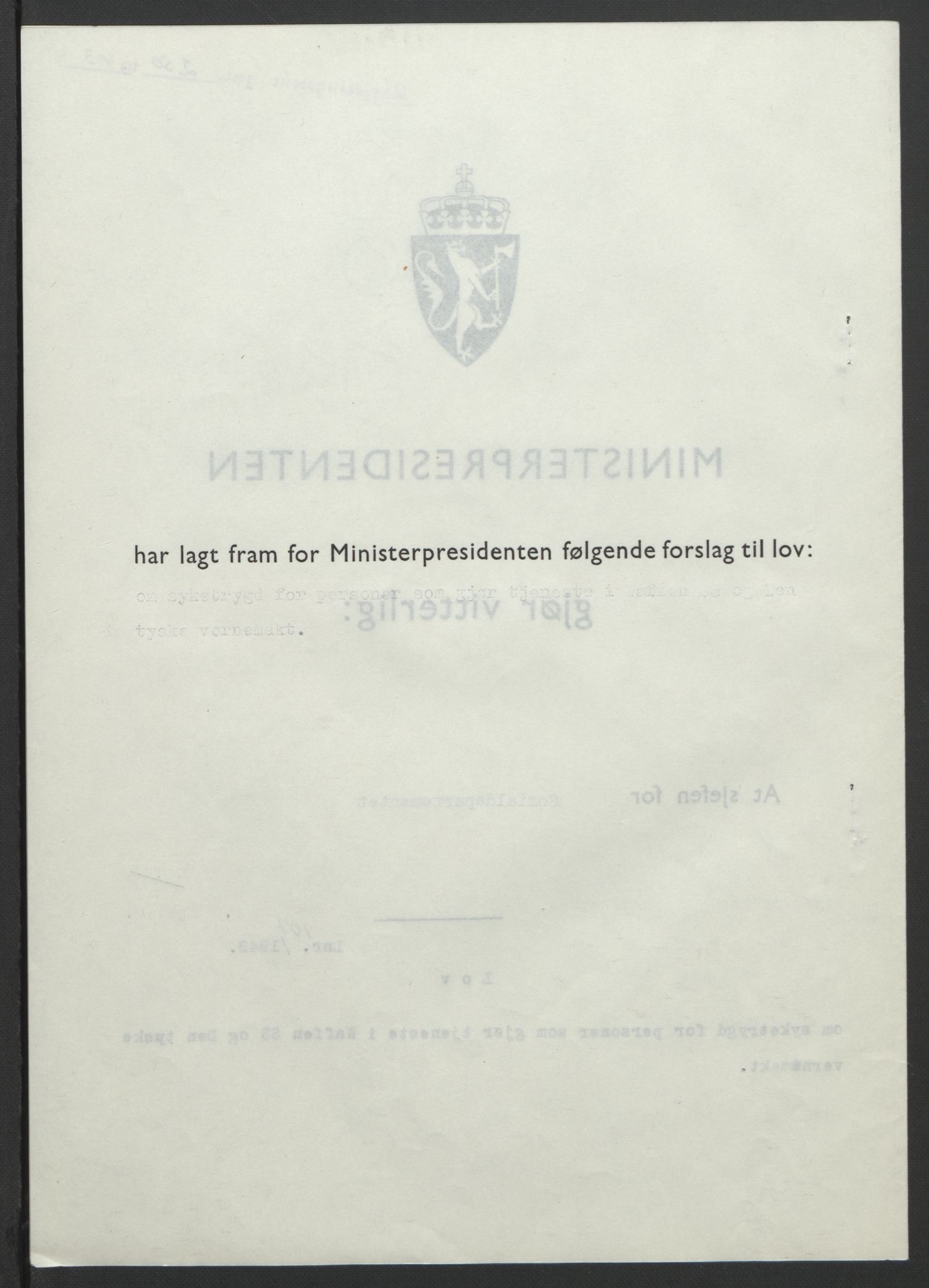 NS-administrasjonen 1940-1945 (Statsrådsekretariatet, de kommisariske statsråder mm), AV/RA-S-4279/D/Db/L0099: Lover, 1943, p. 498