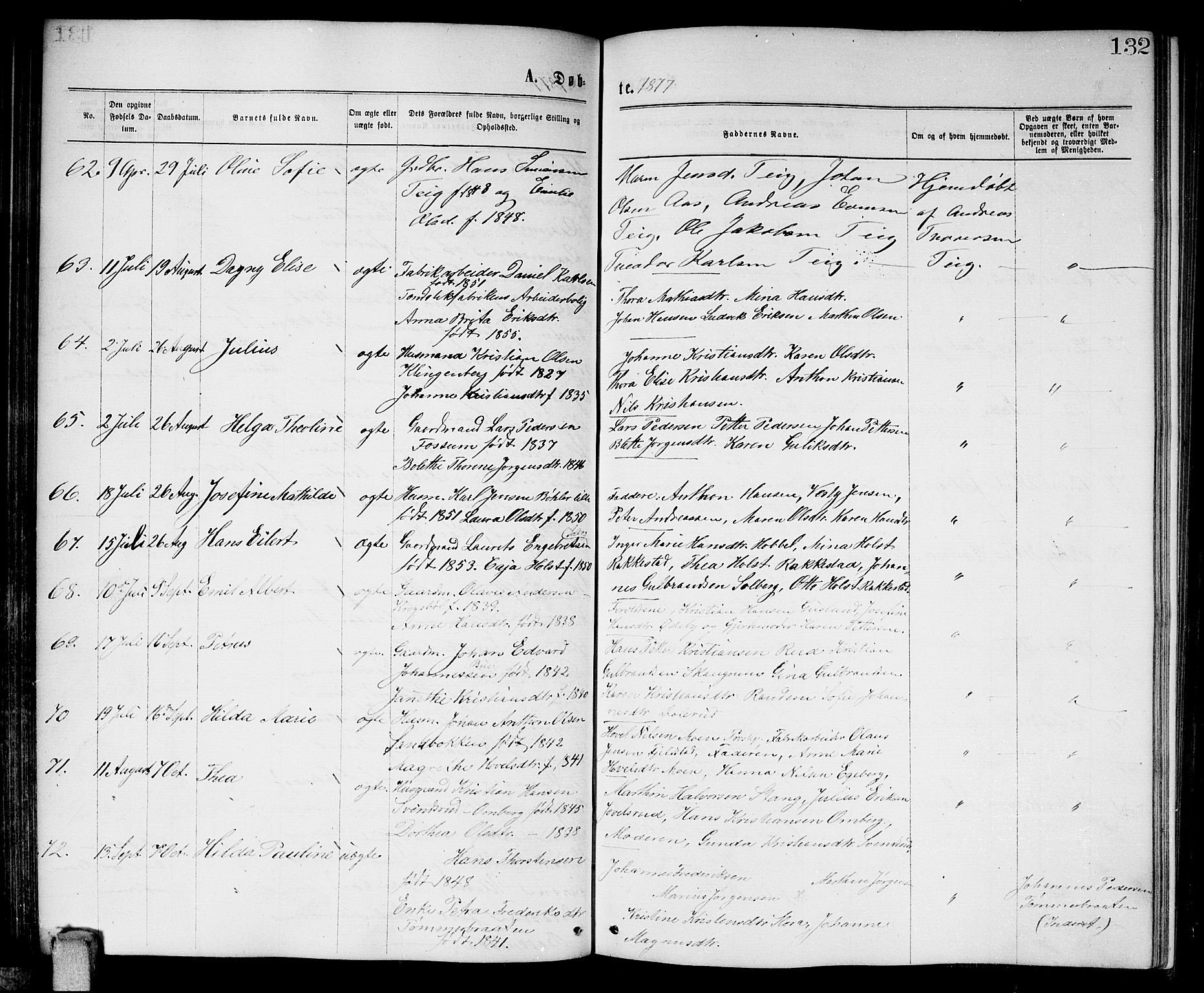 Enebakk prestekontor Kirkebøker, AV/SAO-A-10171c/G/Ga/L0005: Parish register (copy) no. I 5, 1867-1888, p. 132