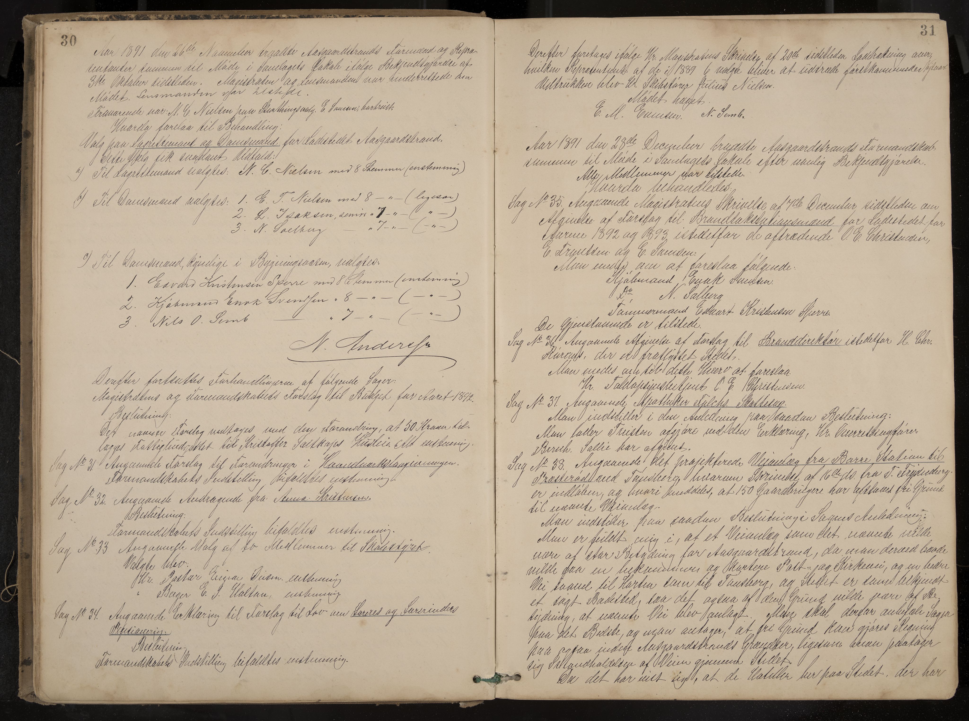 Åsgårdstrand formannskap og sentraladministrasjon, IKAK/0704021/A/L0003: Møtebok med register, 1890-1908, p. 30-31