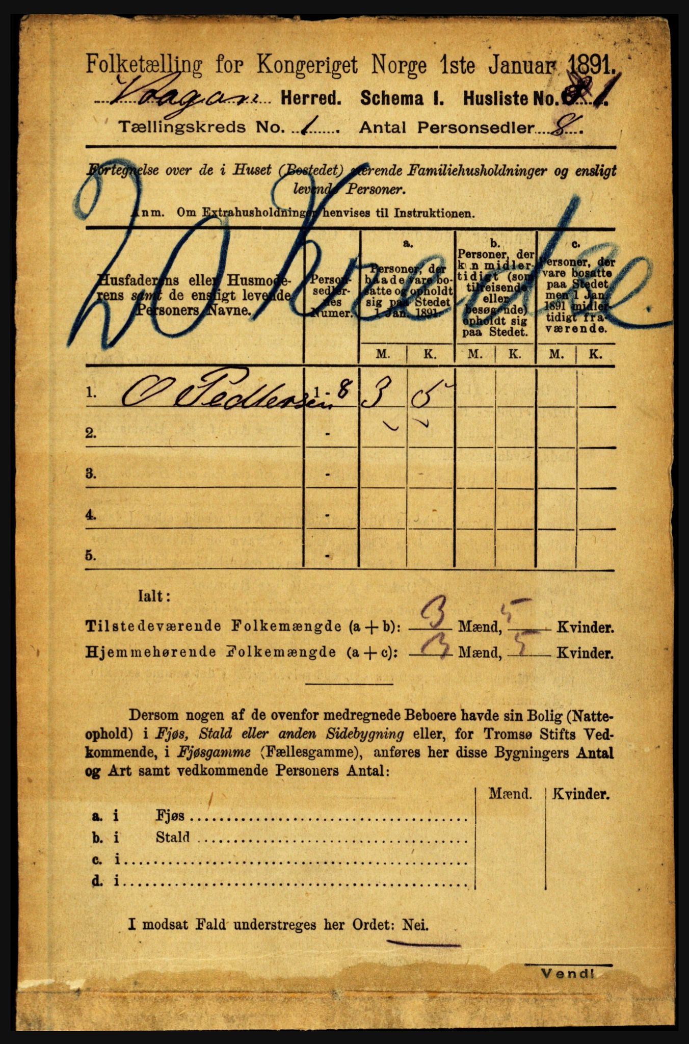 RA, 1891 census for 1865 Vågan, 1891, p. 54