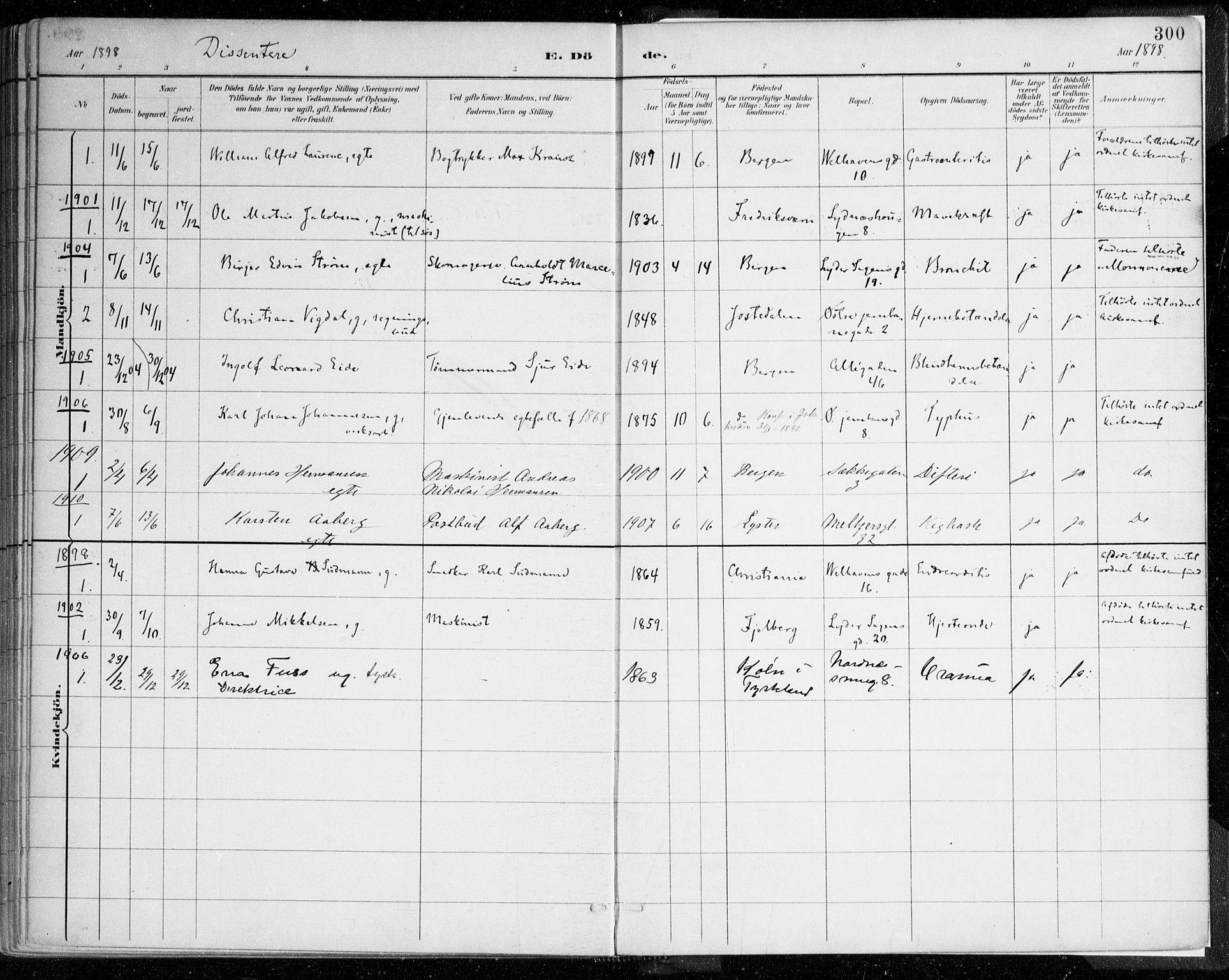 Johanneskirken Sokneprestembete, SAB/A-76001/H/Haa/L0019: Parish register (official) no. E 1, 1885-1915, p. 300