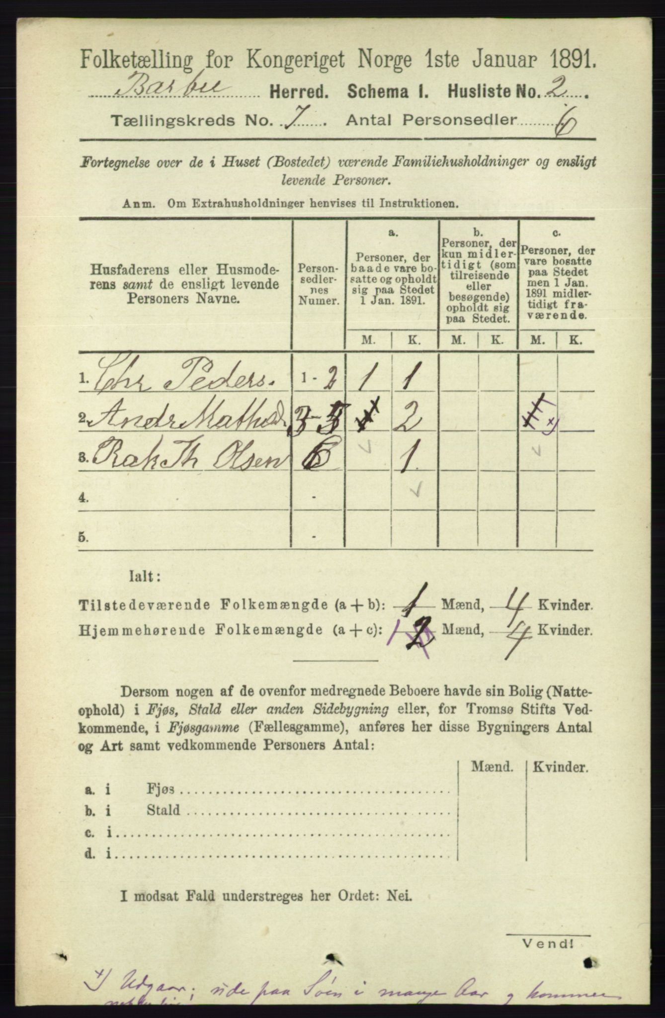 RA, 1891 census for 0990 Barbu, 1891, p. 4944