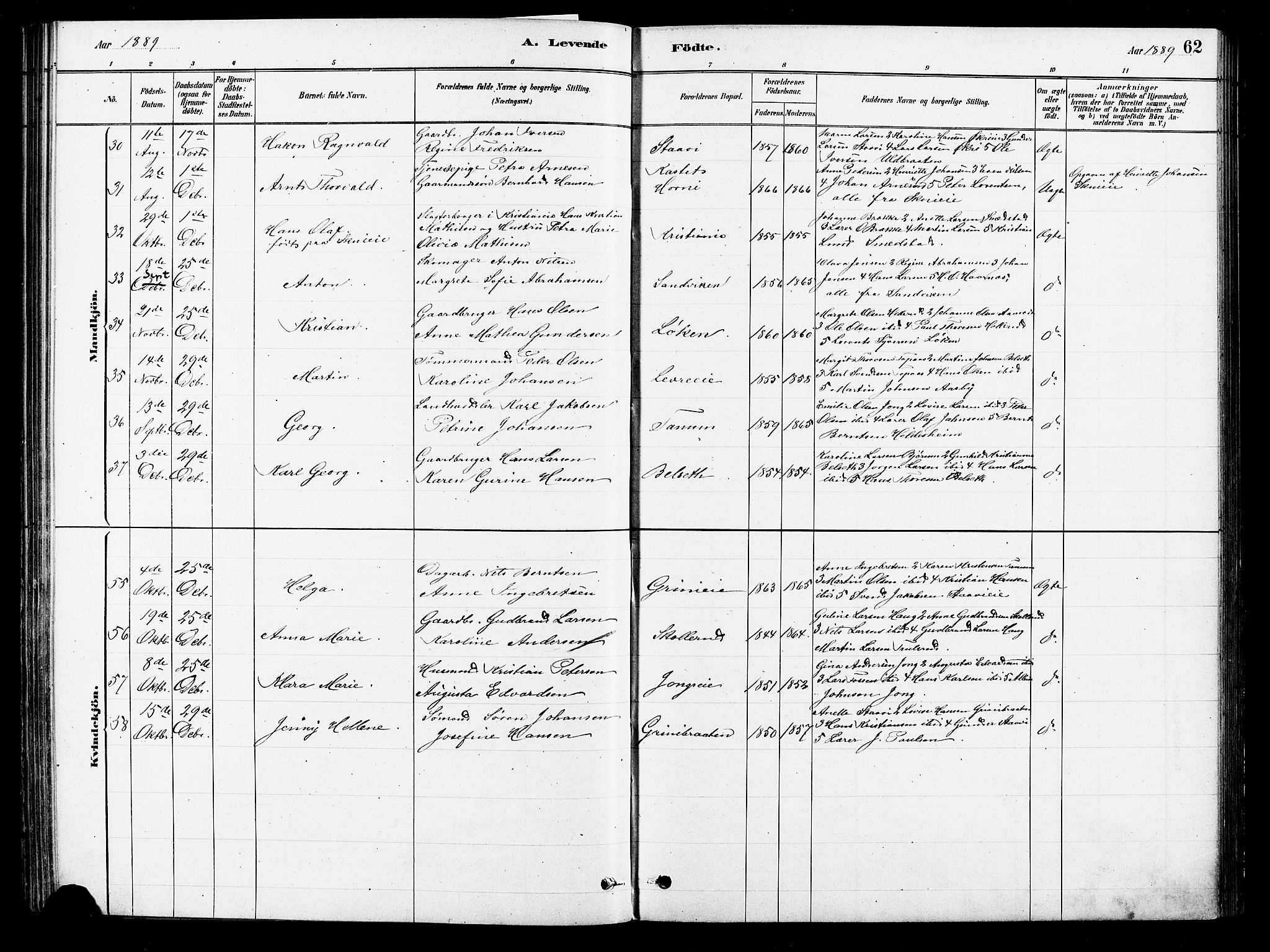 Asker prestekontor Kirkebøker, SAO/A-10256a/F/Fb/L0001: Parish register (official) no. II 1, 1879-1895, p. 62