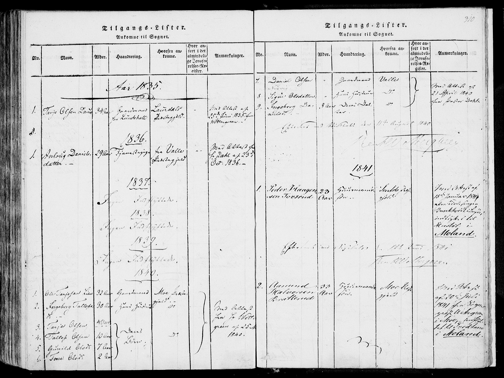 Fyresdal kirkebøker, AV/SAKO-A-263/F/Fa/L0004: Parish register (official) no. I 4, 1815-1854, p. 310