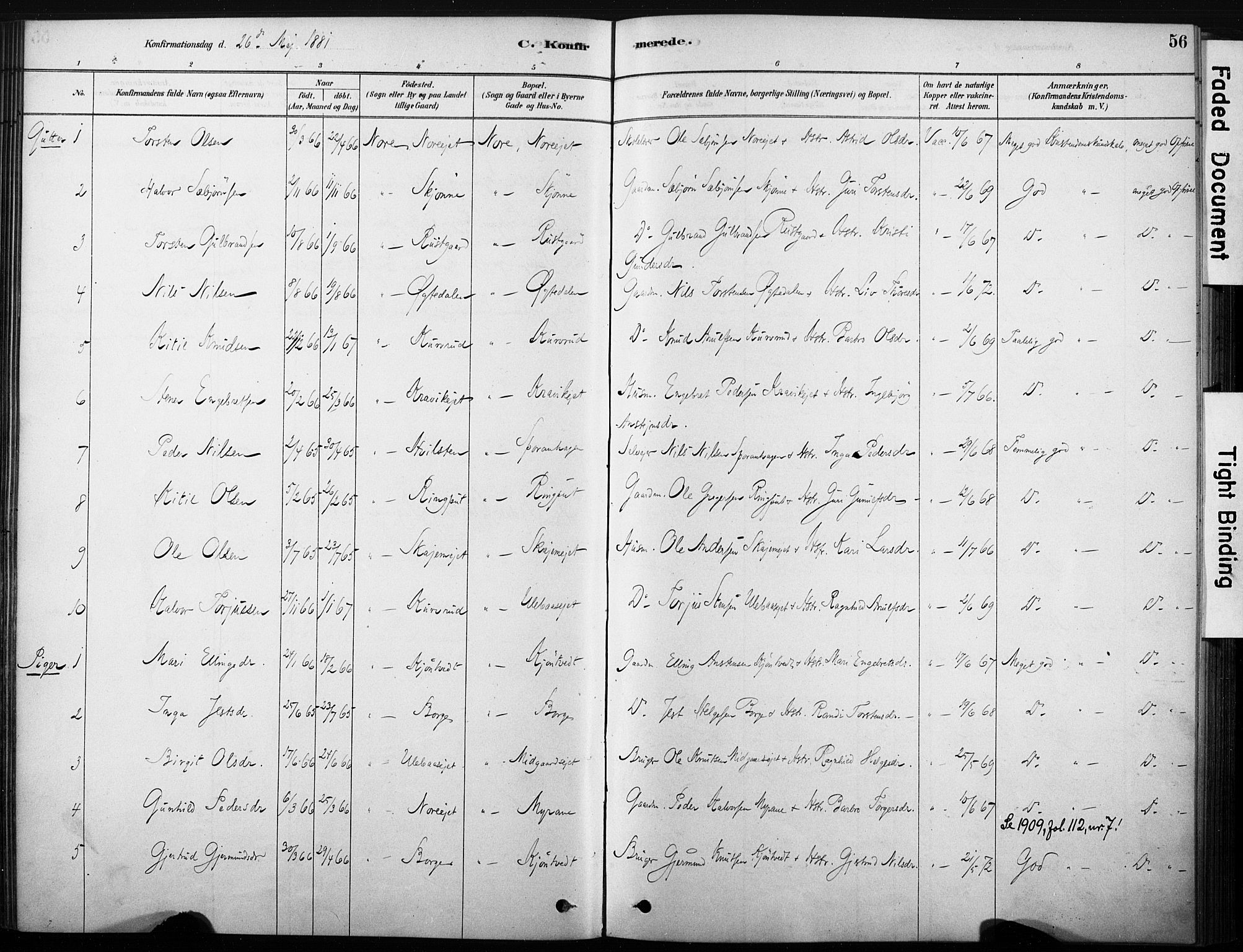 Nore kirkebøker, AV/SAKO-A-238/F/Fb/L0001: Parish register (official) no. II 1, 1878-1886, p. 56