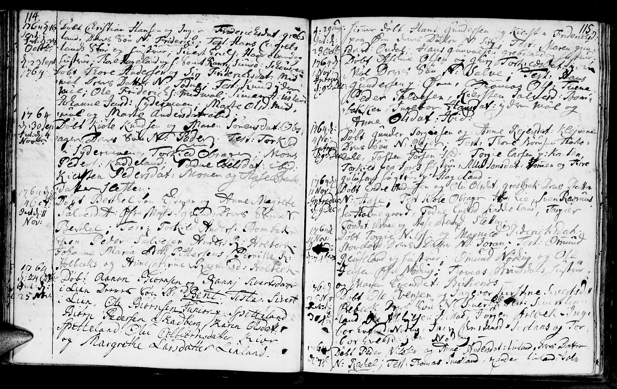 Holum sokneprestkontor, SAK/1111-0022/F/Fa/Faa/L0002: Parish register (official) no. A 2, 1756-1780, p. 114-115