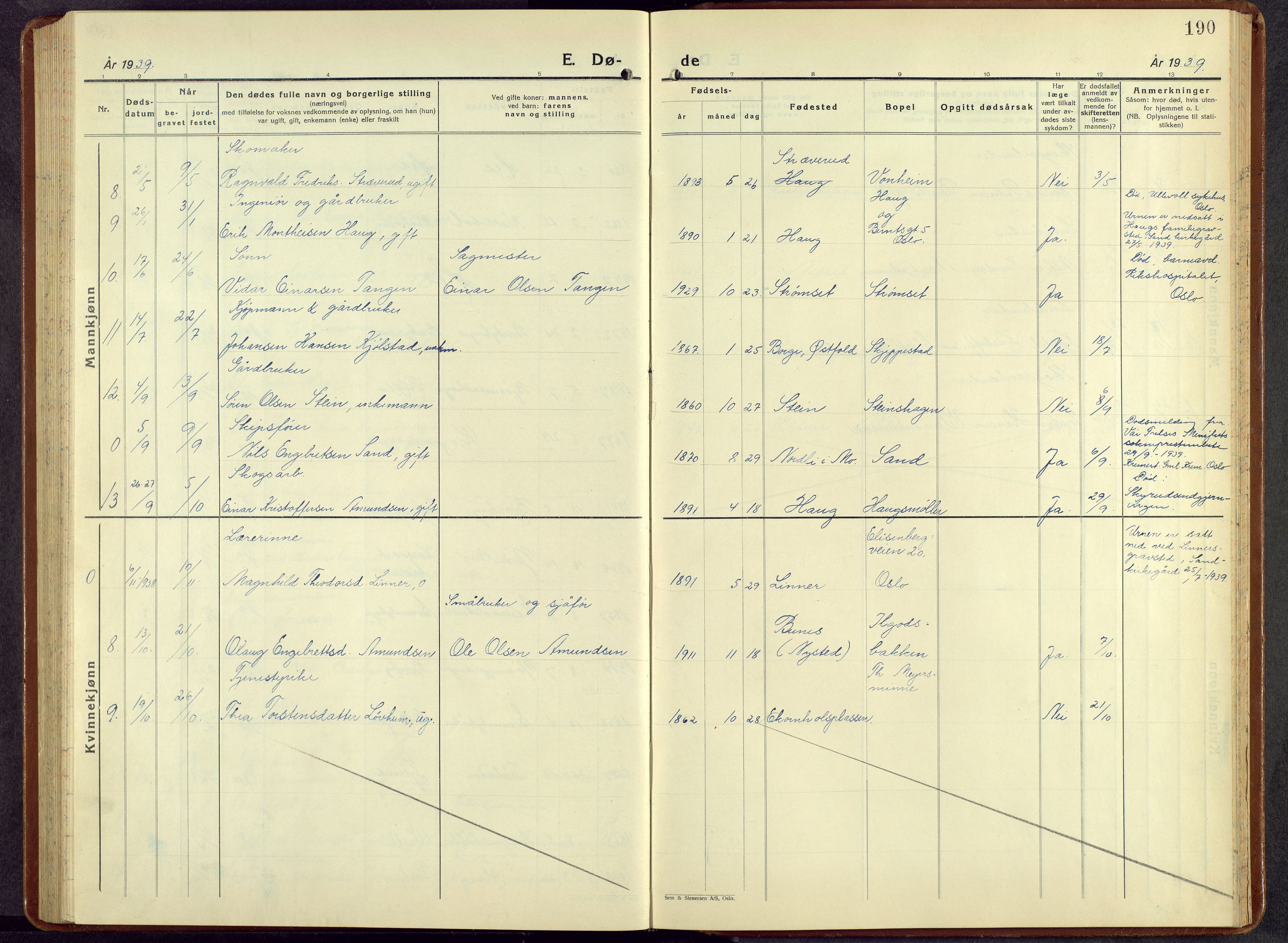 Nord-Odal prestekontor, AV/SAH-PREST-032/H/Ha/Hab/L0007: Parish register (copy) no. 7, 1939-1957, p. 190