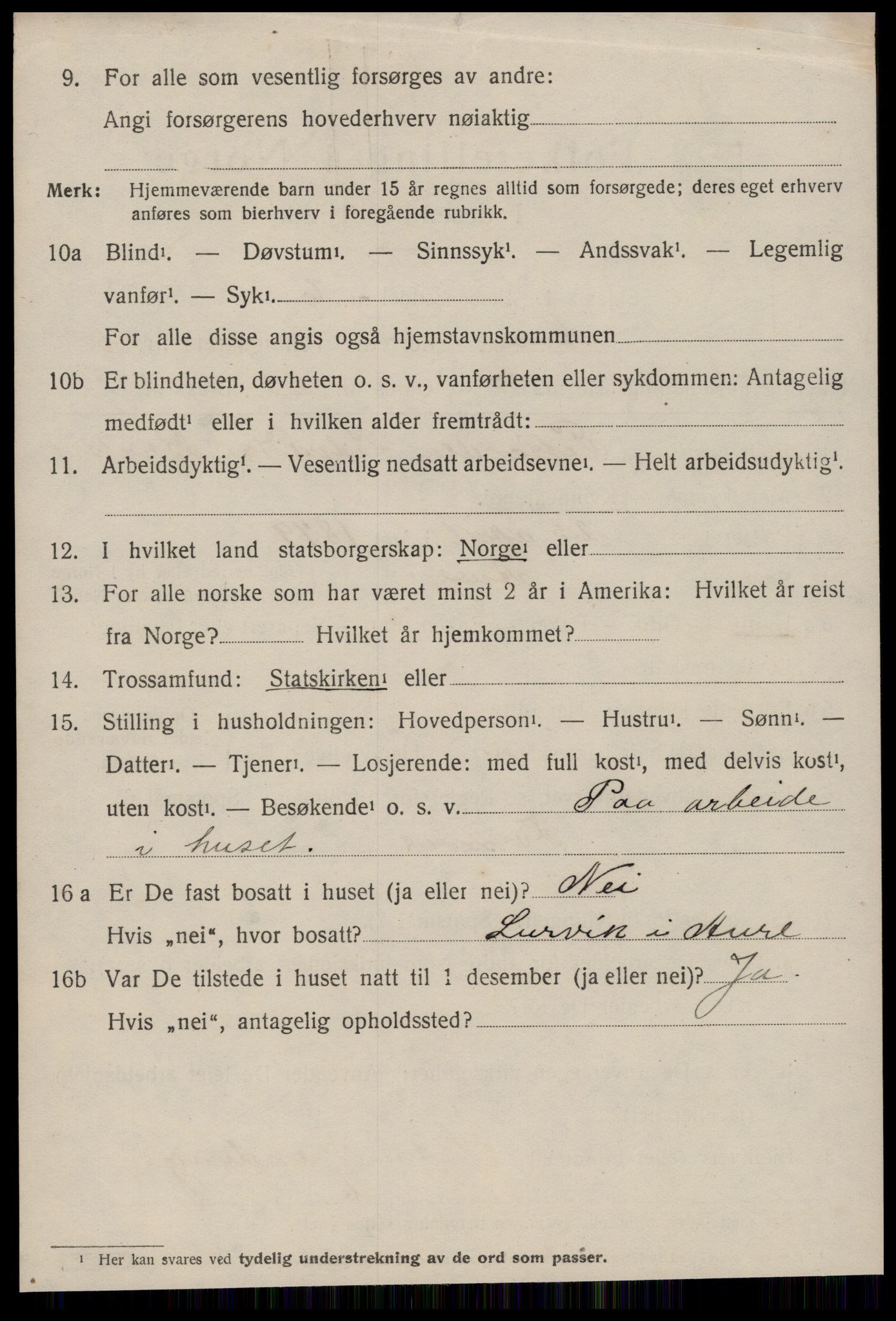 SAT, 1920 census for Aure, 1920, p. 2447