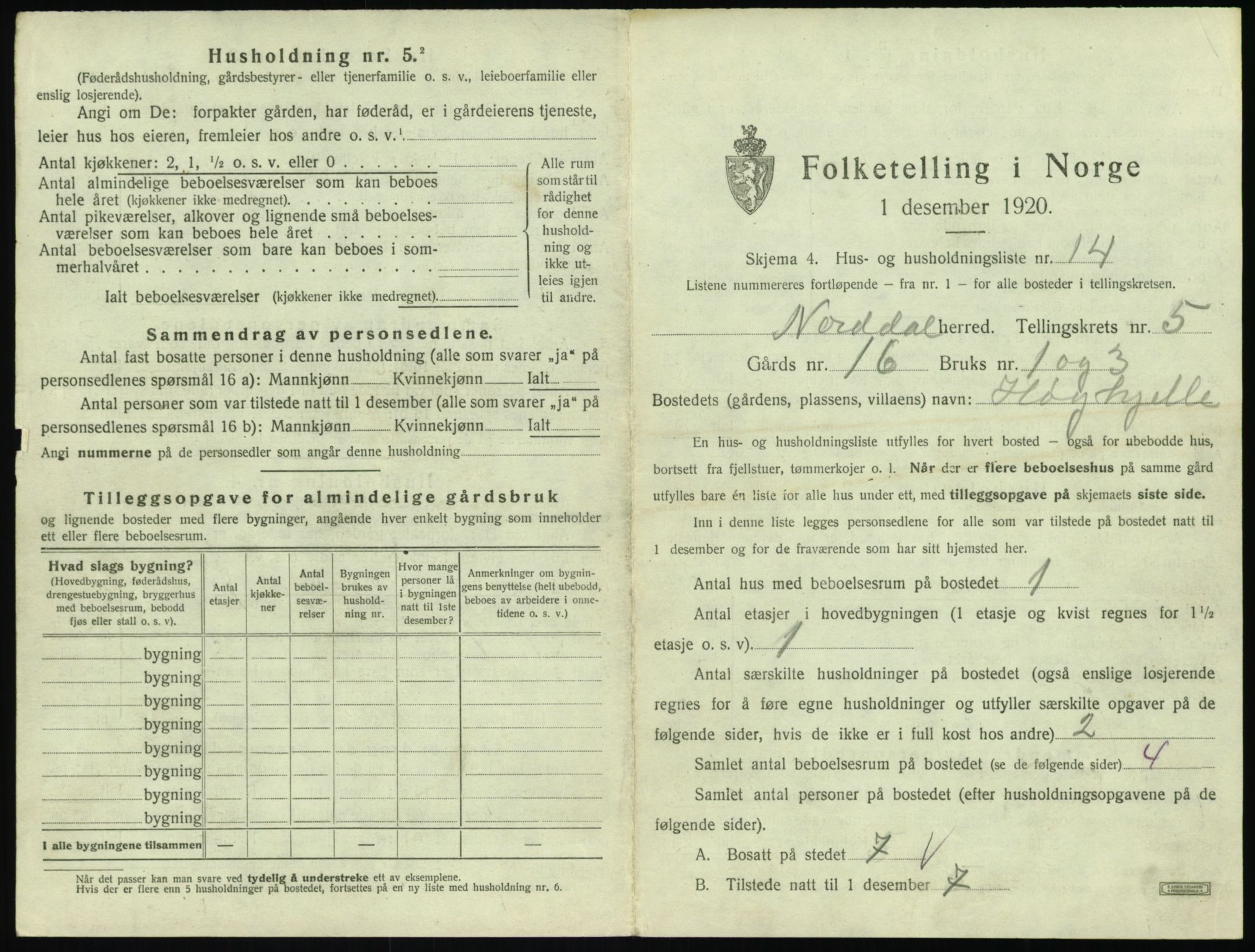 SAT, 1920 census for Norddal, 1920, p. 391