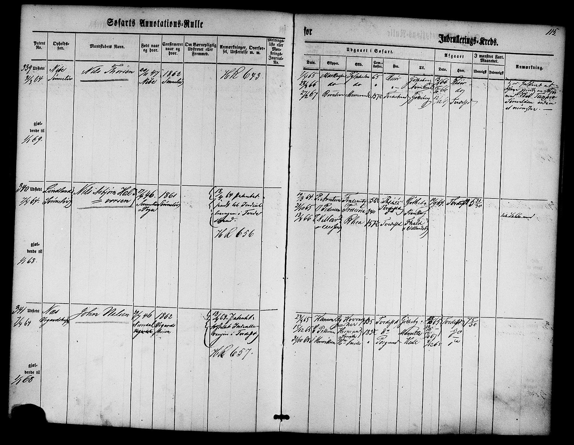 Risør mønstringskrets, AV/SAK-2031-0010/F/Fa/L0001: Annotasjonsrulle nr 1-435 med register, D-1, 1860-1865, p. 134