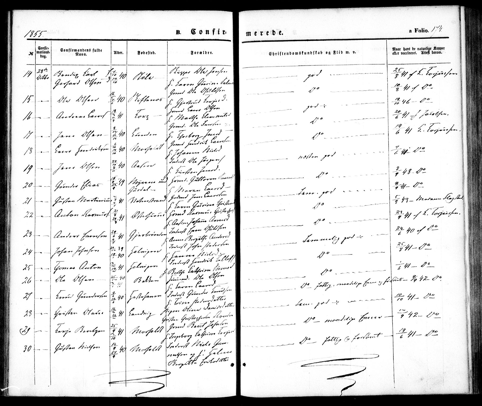 Hommedal sokneprestkontor, AV/SAK-1111-0023/F/Fa/Fab/L0004: Parish register (official) no. A 4, 1848-1860, p. 174