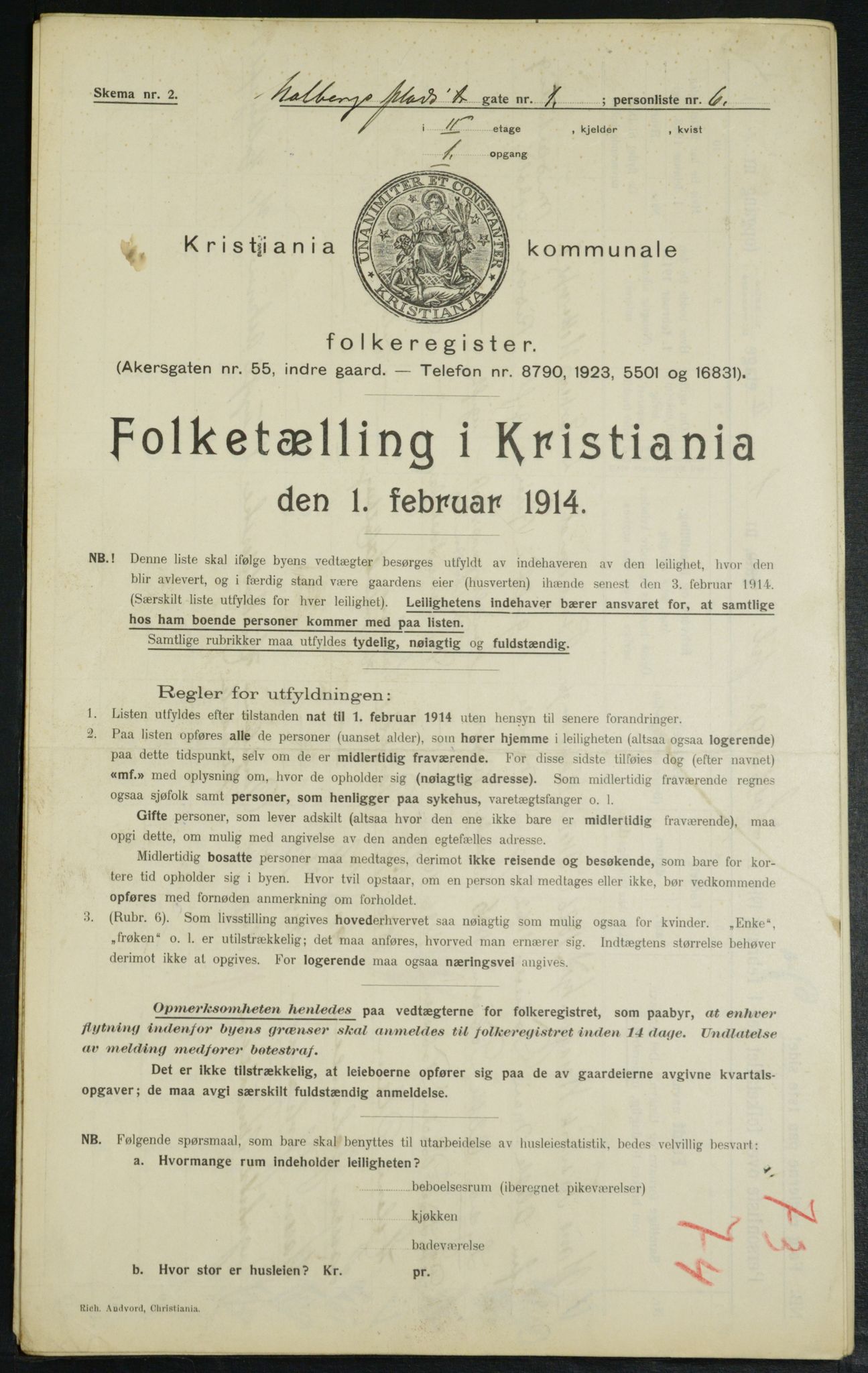 OBA, Municipal Census 1914 for Kristiania, 1914, p. 40586