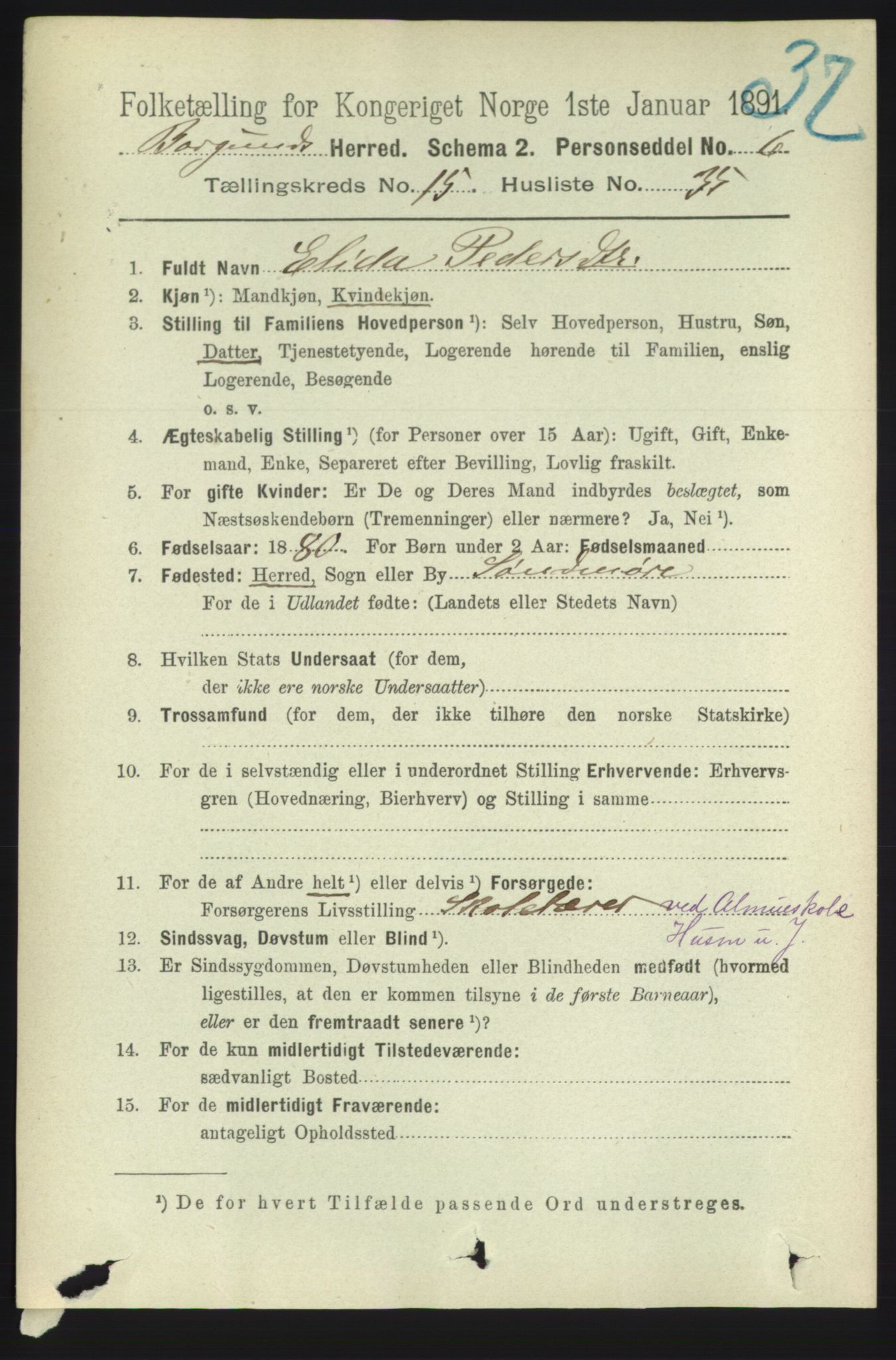 RA, 1891 census for 1531 Borgund, 1891, p. 4738