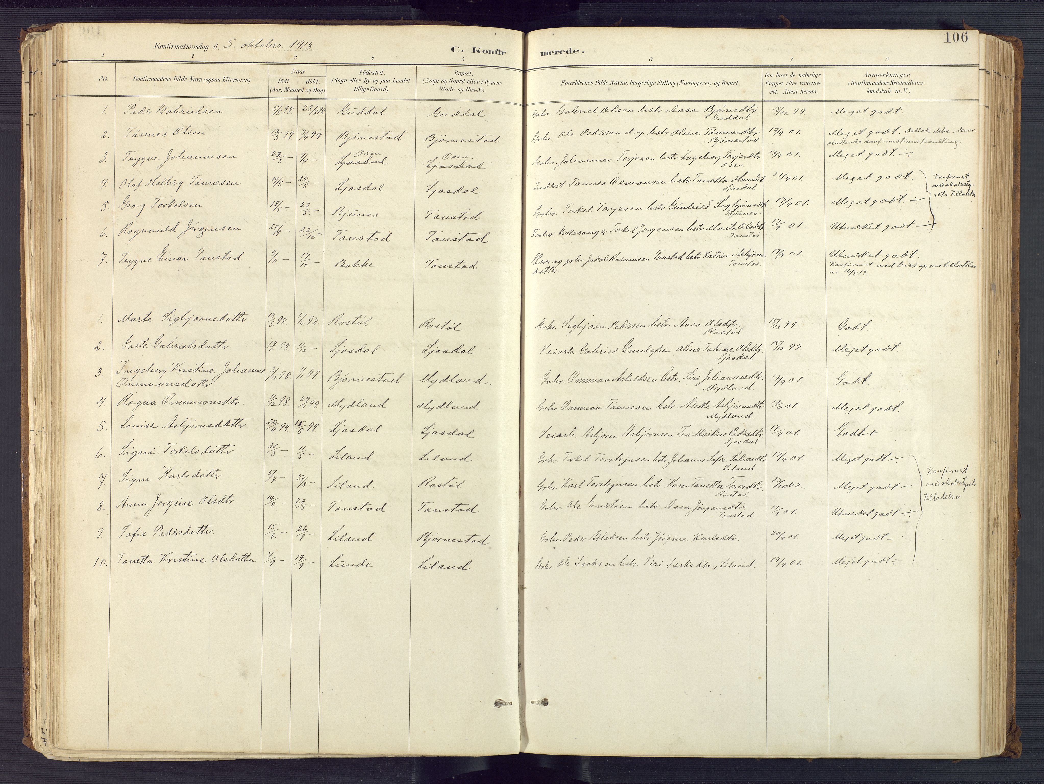 Sirdal sokneprestkontor, AV/SAK-1111-0036/F/Fa/Fab/L0004: Parish register (official) no. A 4, 1887-1919, p. 106