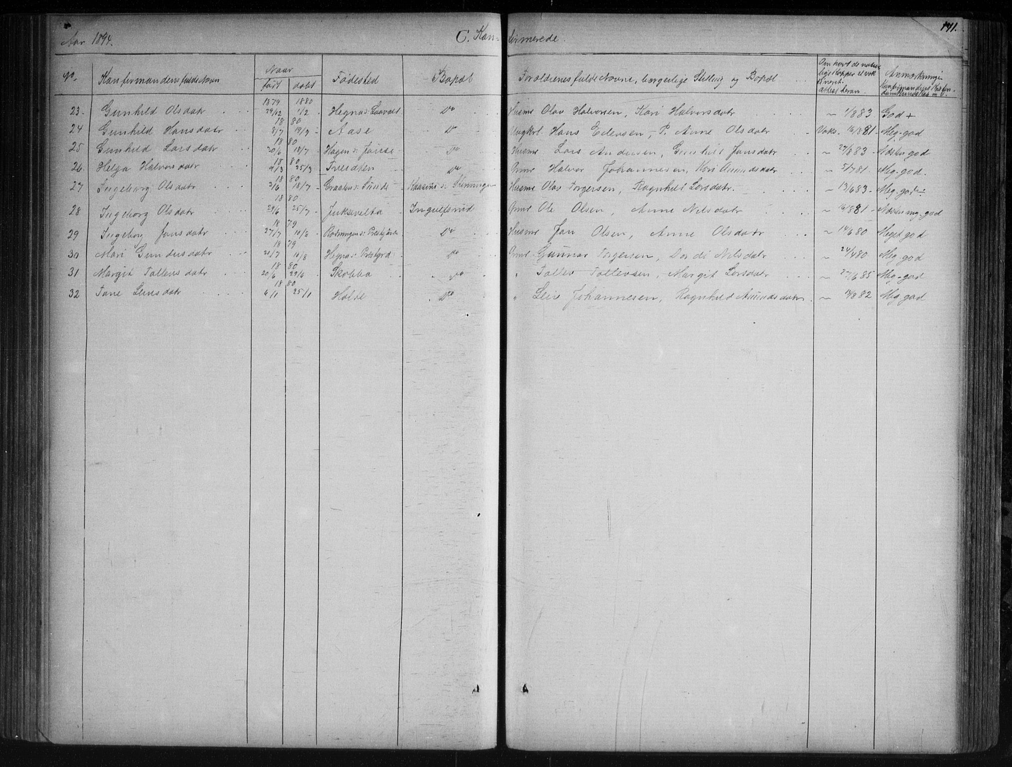 Sauherad kirkebøker, SAKO/A-298/G/Ga/L0003: Parish register (copy) no. I 3, 1866-1905, p. 141