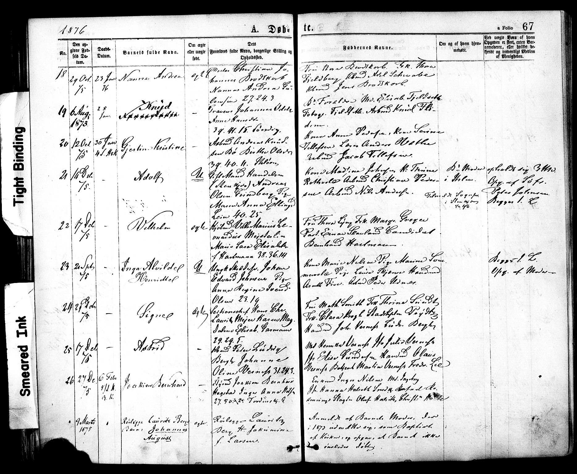 Ministerialprotokoller, klokkerbøker og fødselsregistre - Sør-Trøndelag, AV/SAT-A-1456/602/L0118: Parish register (official) no. 602A16, 1873-1879, p. 67