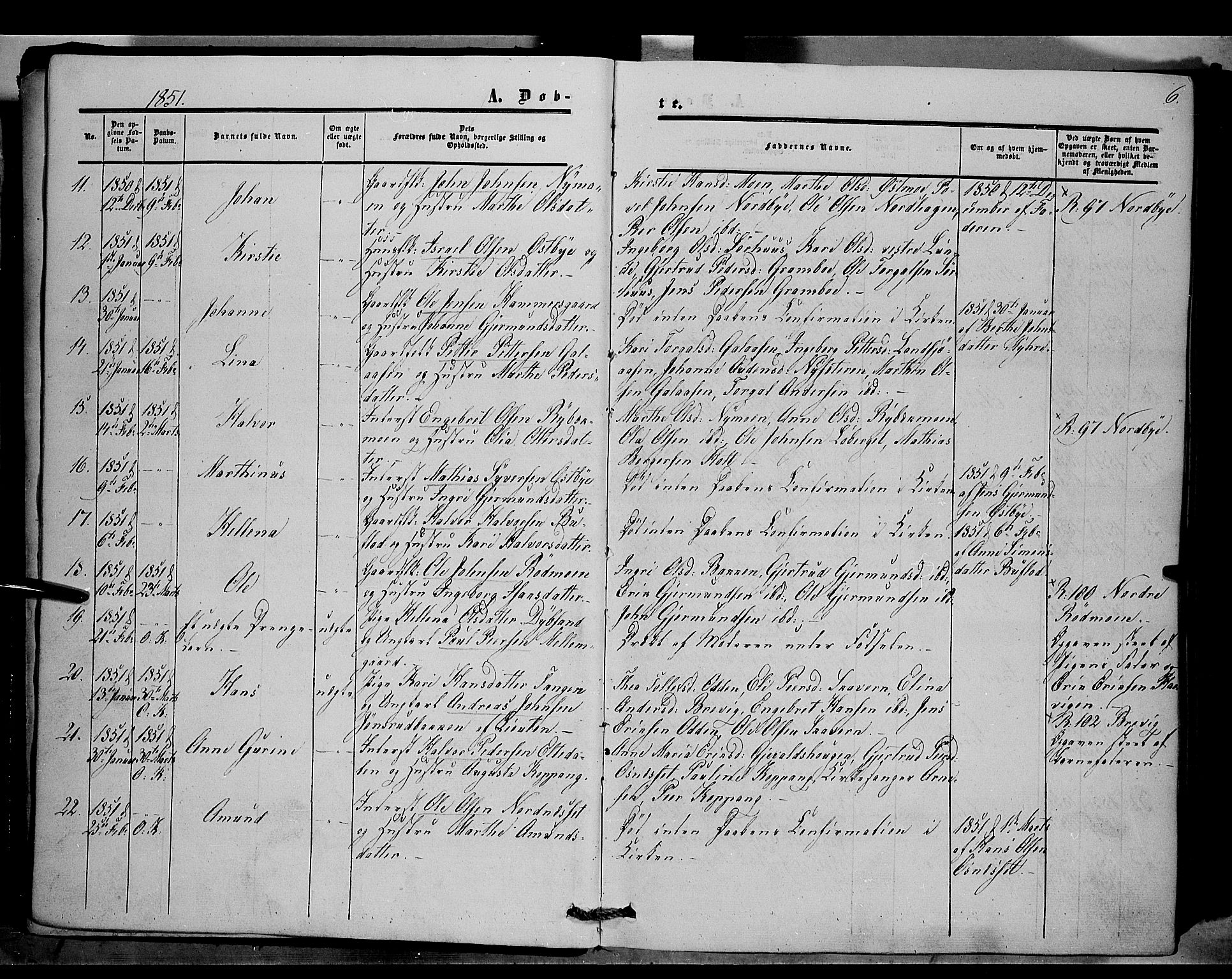 Trysil prestekontor, AV/SAH-PREST-046/H/Ha/Haa/L0005: Parish register (official) no. 5, 1851-1865, p. 6