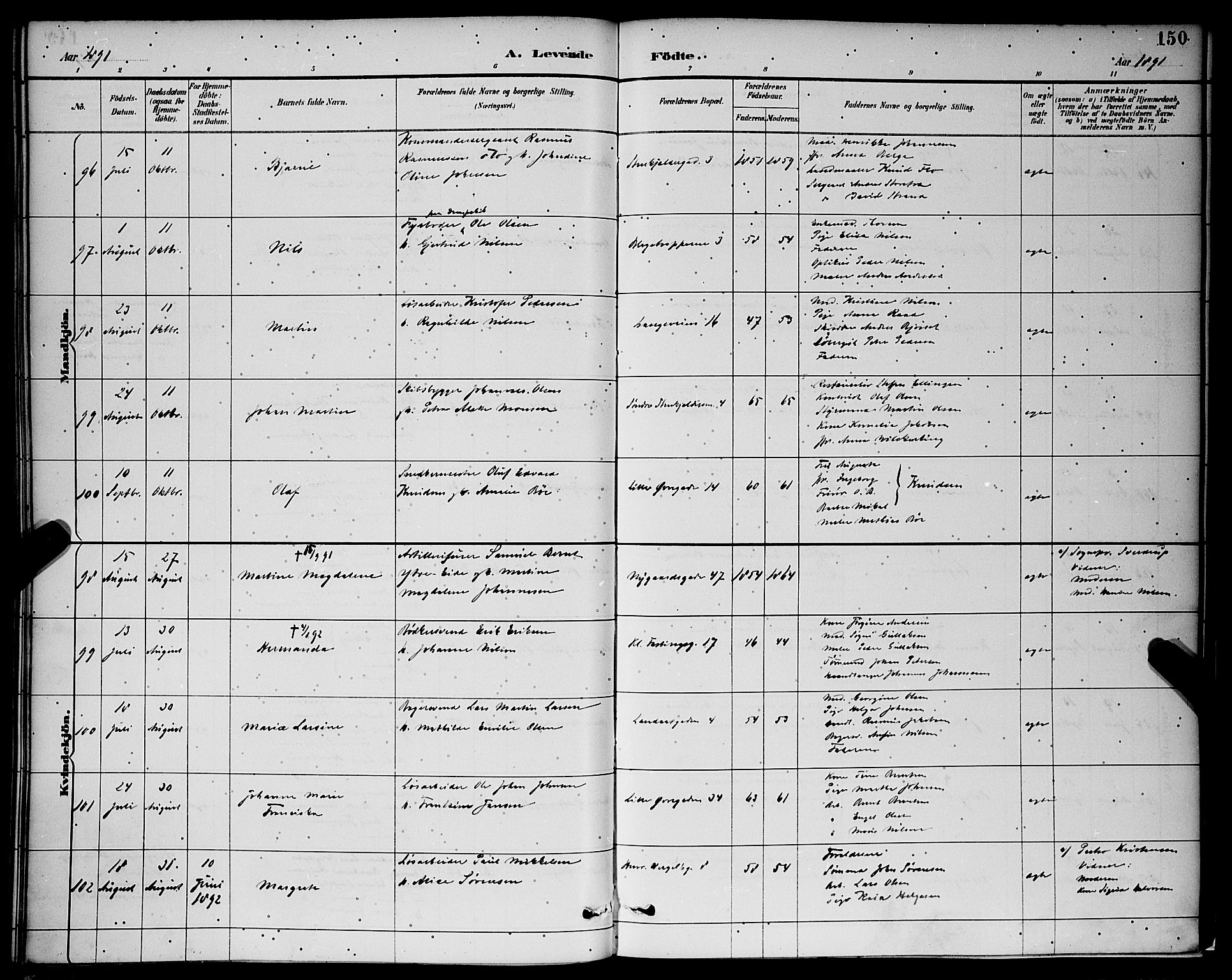 Korskirken sokneprestembete, AV/SAB-A-76101/H/Hab: Parish register (copy) no. B 9, 1887-1896, p. 150