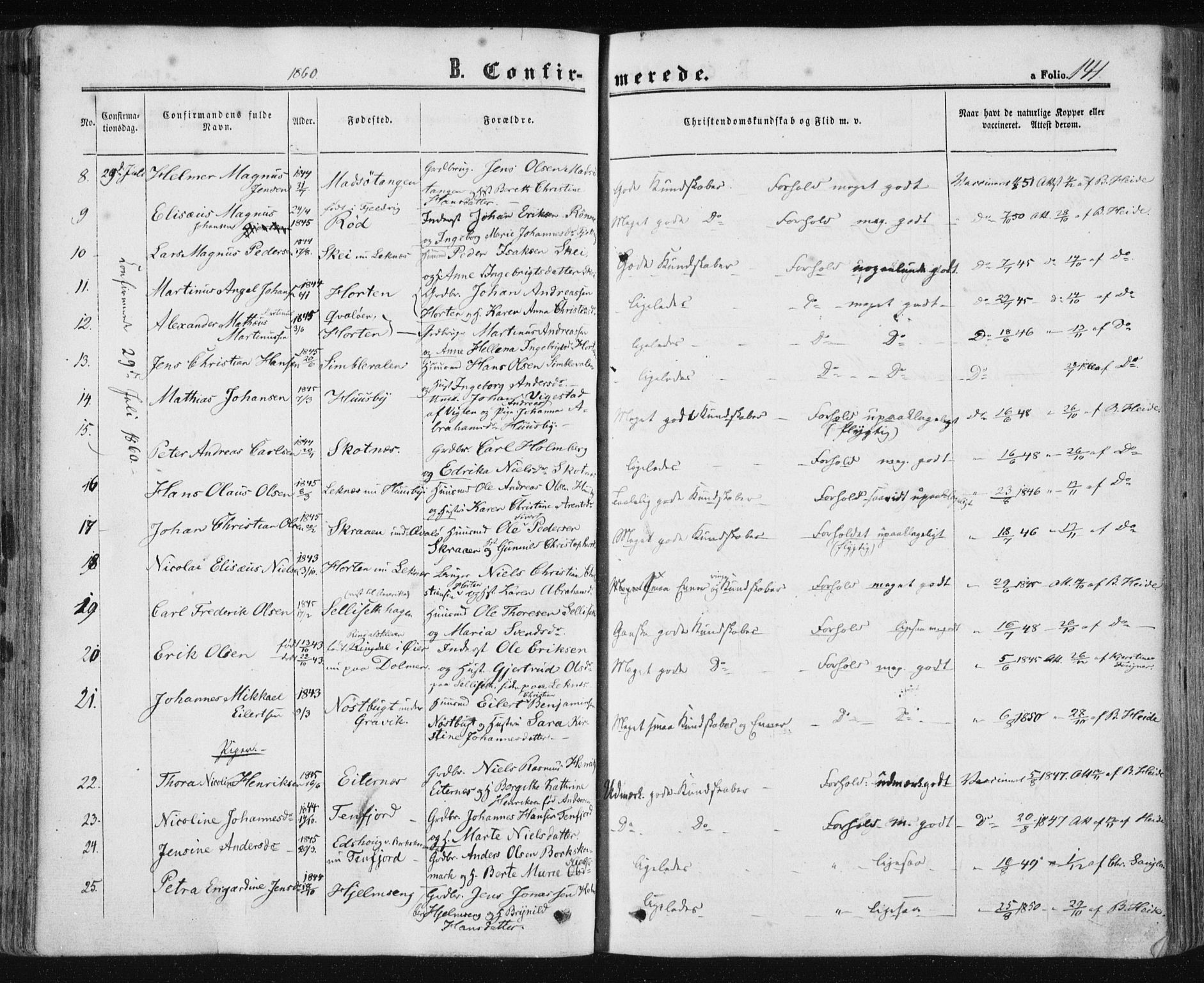 Ministerialprotokoller, klokkerbøker og fødselsregistre - Nord-Trøndelag, SAT/A-1458/780/L0641: Parish register (official) no. 780A06, 1857-1874, p. 141