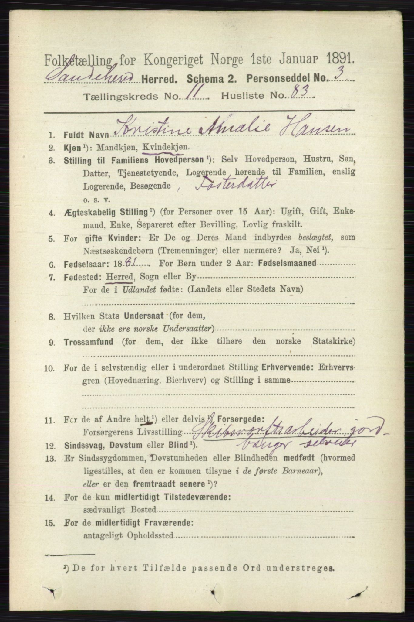 RA, 1891 census for 0724 Sandeherred, 1891, p. 7138