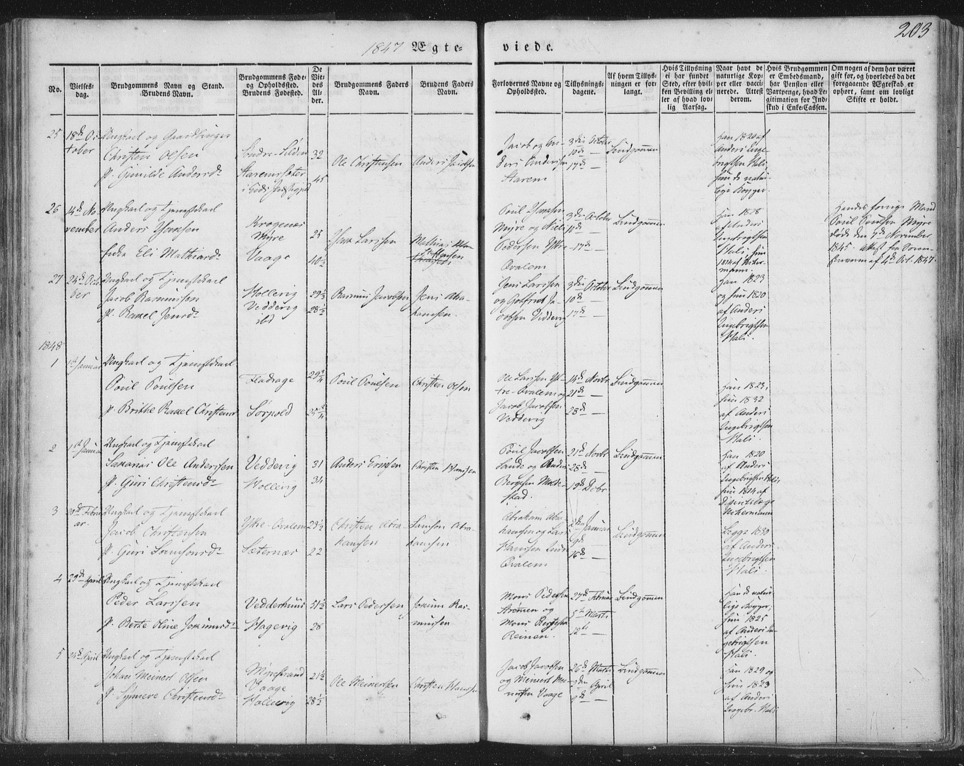 Selje sokneprestembete, SAB/A-99938/H/Ha/Haa/Haaa: Parish register (official) no. A 10, 1844-1858, p. 203
