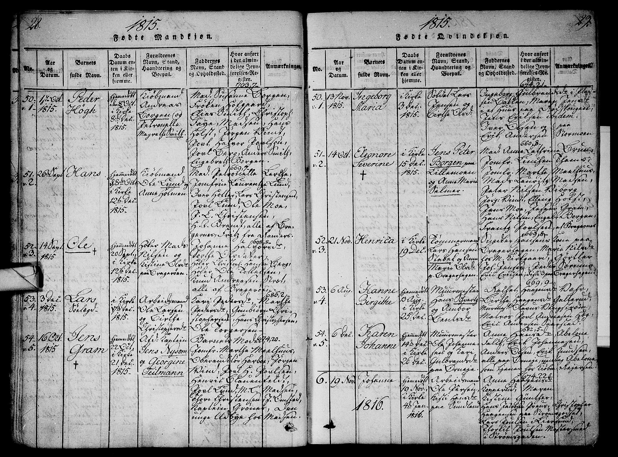 Bragernes kirkebøker, SAKO/A-6/G/Ga/L0001: Parish register (copy) no. 1, 1815-1829, p. 28-29