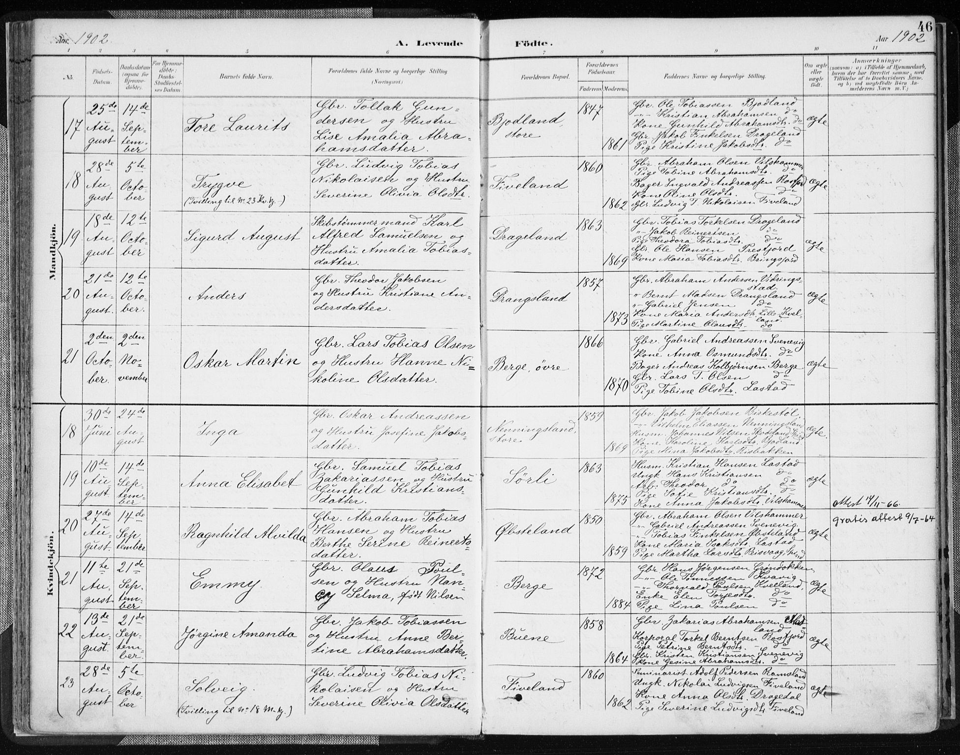 Lyngdal sokneprestkontor, AV/SAK-1111-0029/F/Fa/Fac/L0012: Parish register (official) no. A 12, 1894-1918, p. 46