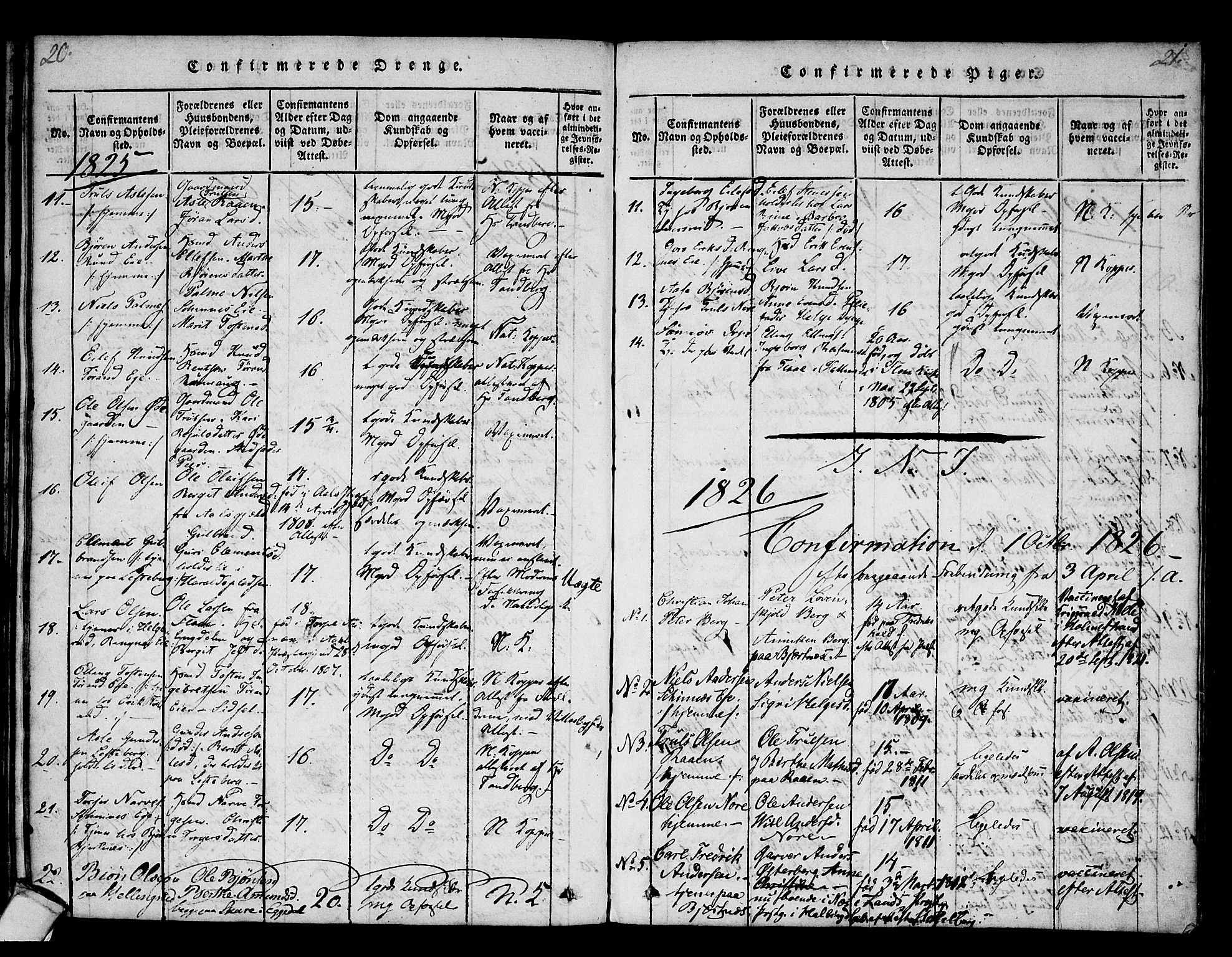 Krødsherad kirkebøker, SAKO/A-19/F/Fa/L0001: Parish register (official) no. 1, 1815-1829, p. 20-21