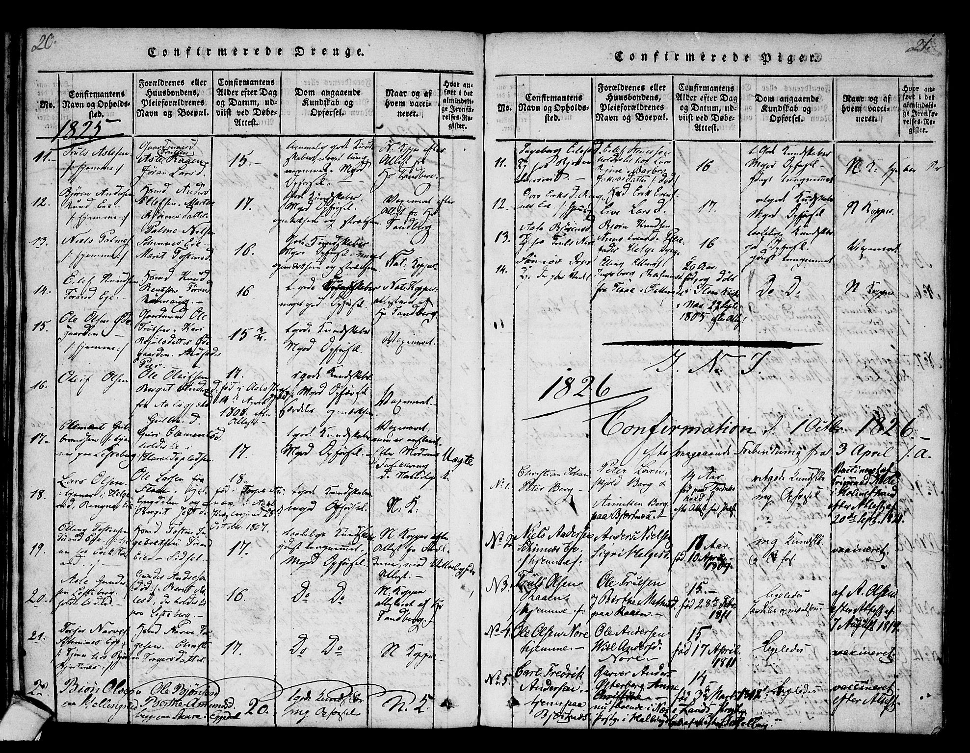 Krødsherad kirkebøker, AV/SAKO-A-19/F/Fa/L0001: Parish register (official) no. 1, 1815-1829, p. 20-21