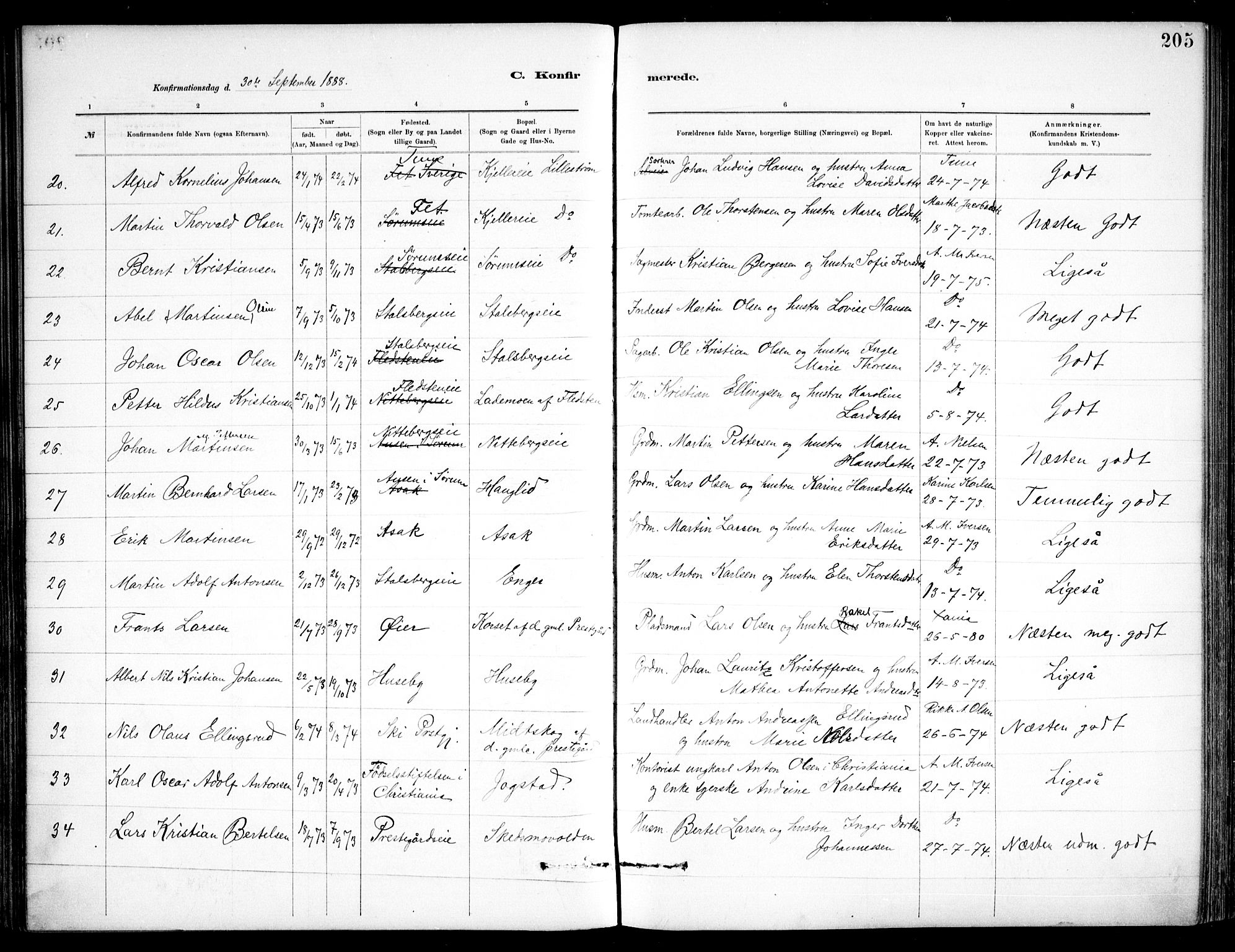 Skedsmo prestekontor Kirkebøker, AV/SAO-A-10033a/F/Fa/L0013: Parish register (official) no. I 13, 1883-1891, p. 205