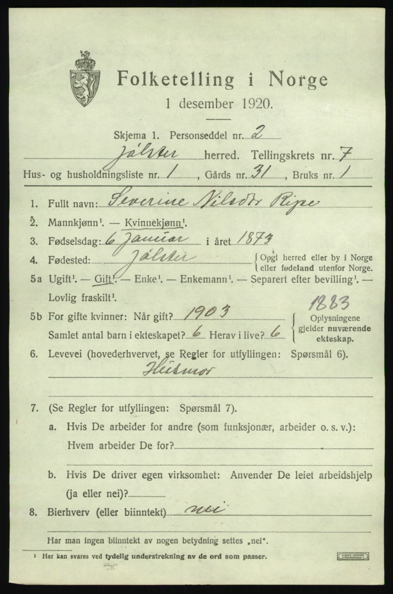 SAB, 1920 census for Jølster, 1920, p. 3582