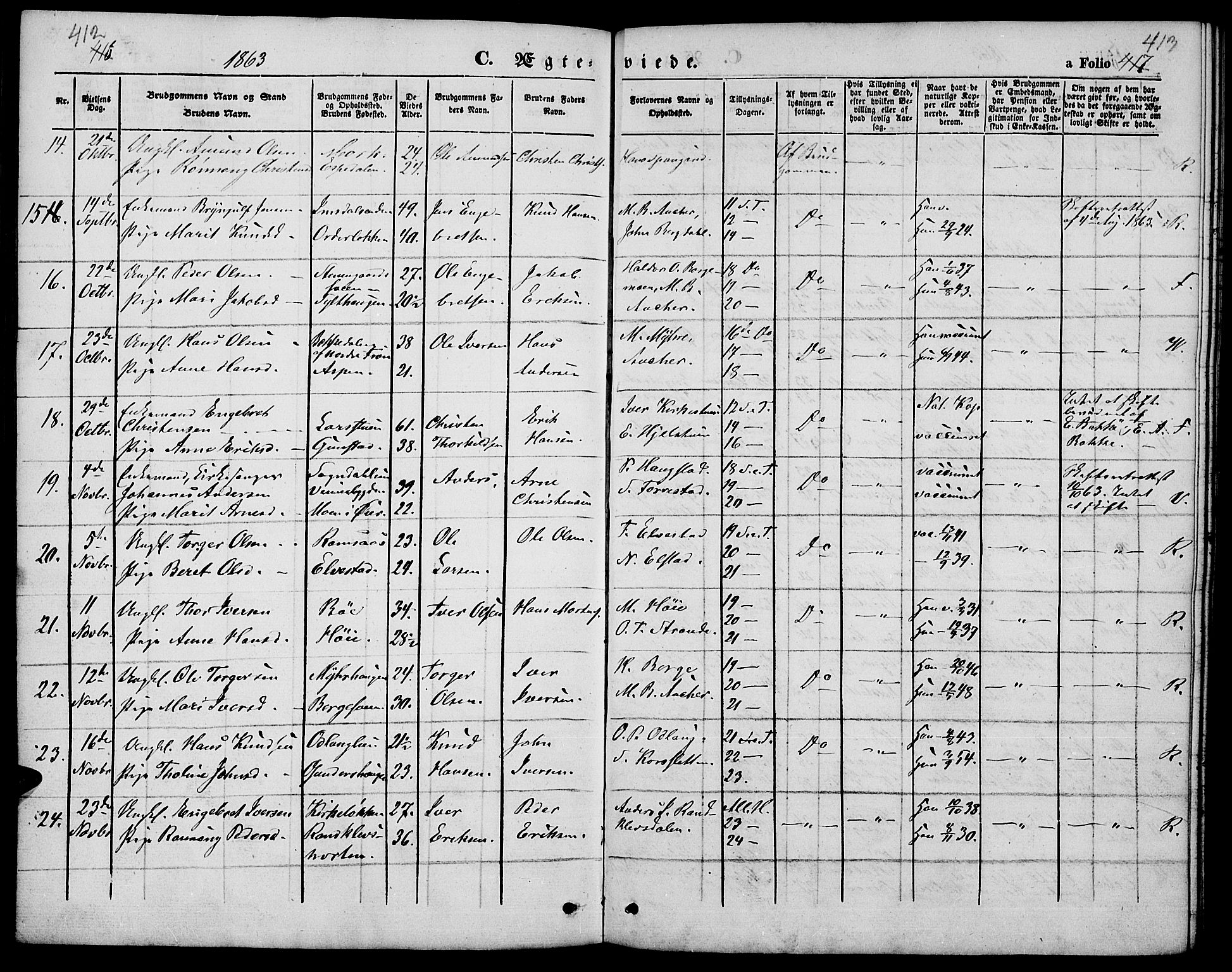 Ringebu prestekontor, SAH/PREST-082/H/Ha/Hab/L0003: Parish register (copy) no. 3, 1854-1866, p. 412-413