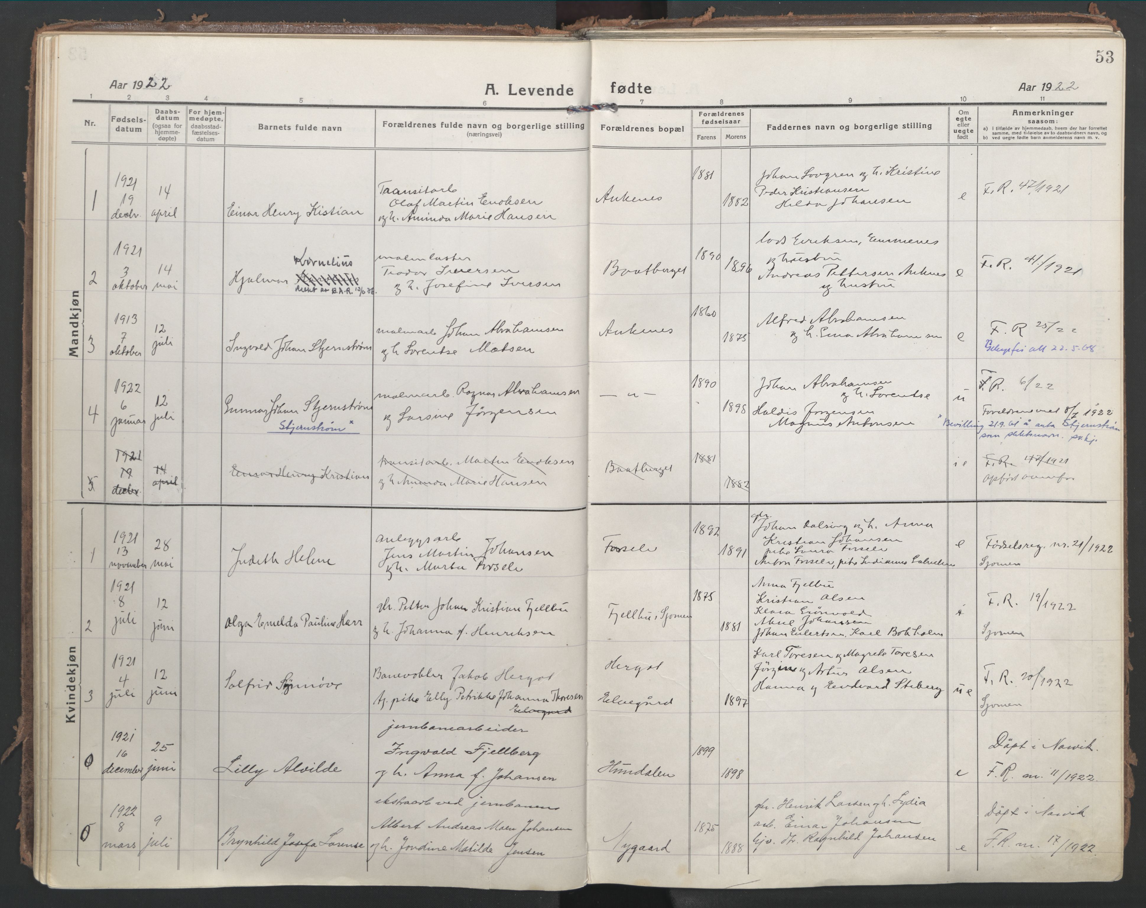 Ministerialprotokoller, klokkerbøker og fødselsregistre - Nordland, SAT/A-1459/866/L0945: Parish register (official) no. 866A08, 1917-1935, p. 53