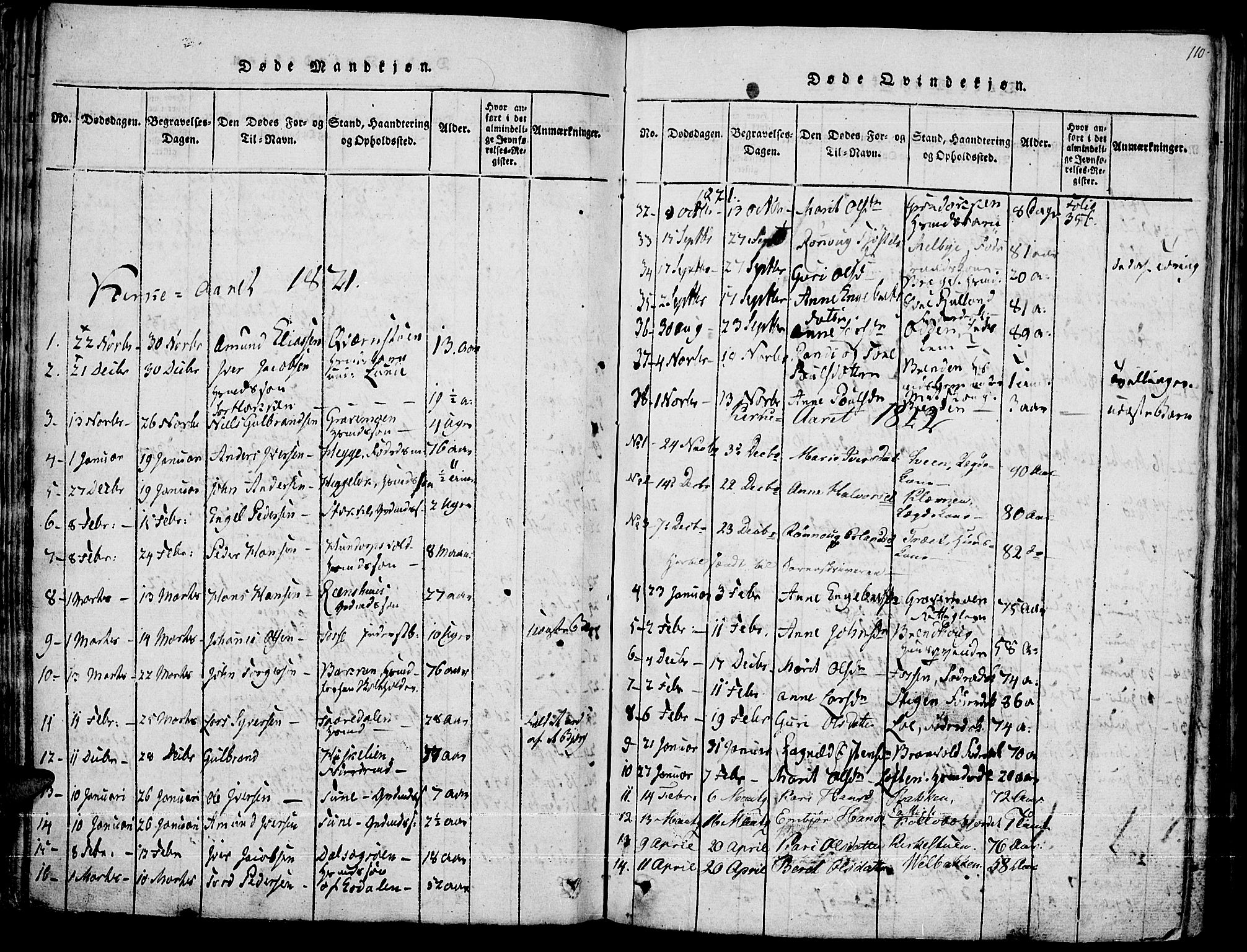 Fron prestekontor, SAH/PREST-078/H/Ha/Haa/L0002: Parish register (official) no. 2, 1816-1827, p. 110