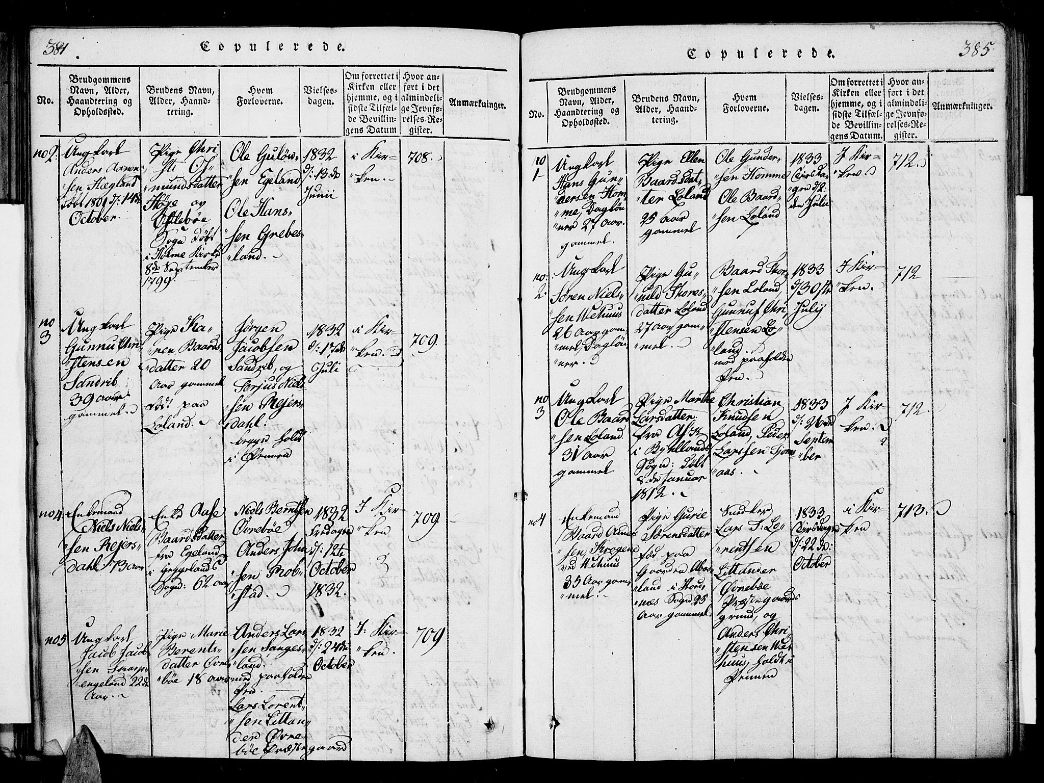 Vennesla sokneprestkontor, SAK/1111-0045/Fa/Fac/L0003: Parish register (official) no. A 3, 1820-1834, p. 384-385
