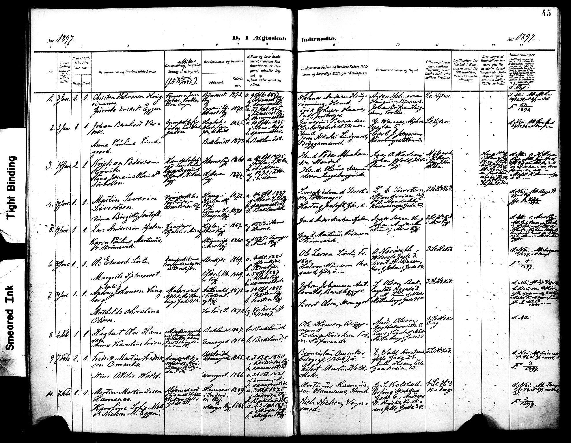 Ministerialprotokoller, klokkerbøker og fødselsregistre - Sør-Trøndelag, SAT/A-1456/604/L0198: Parish register (official) no. 604A19, 1893-1900, p. 45