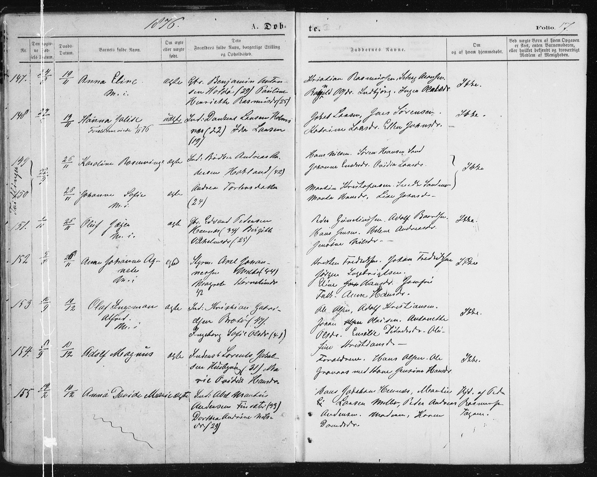 Ministerialprotokoller, klokkerbøker og fødselsregistre - Nordland, AV/SAT-A-1459/888/L1243: Parish register (official) no. 888A09, 1876-1879, p. 17