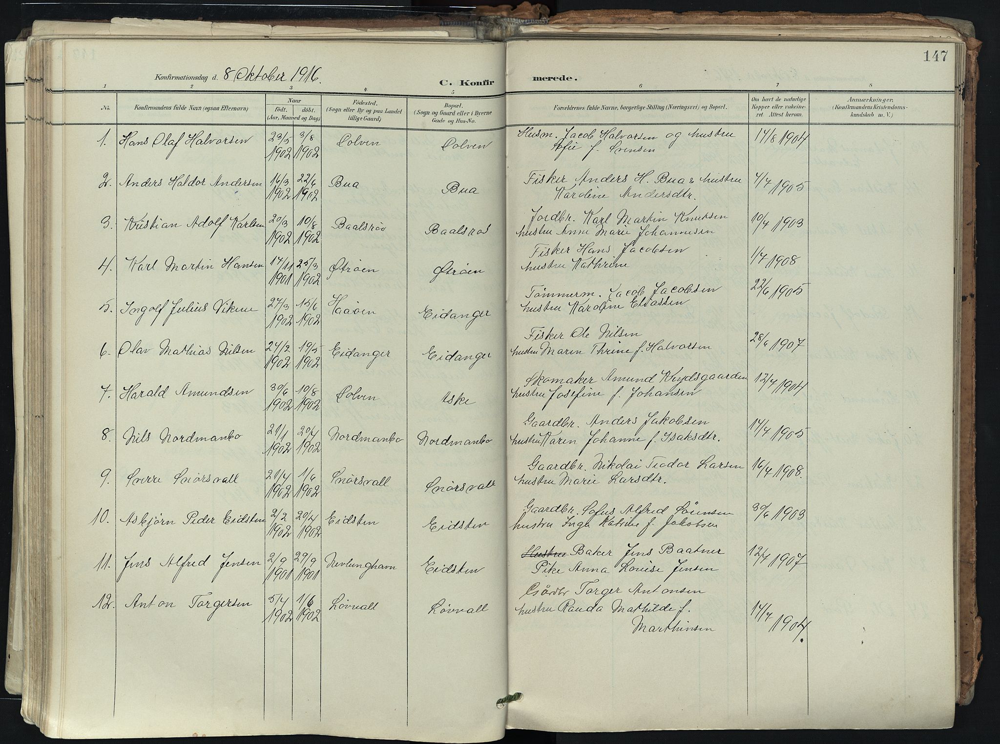 Brunlanes kirkebøker, SAKO/A-342/F/Fb/L0003: Parish register (official) no. II 3, 1900-1922, p. 147