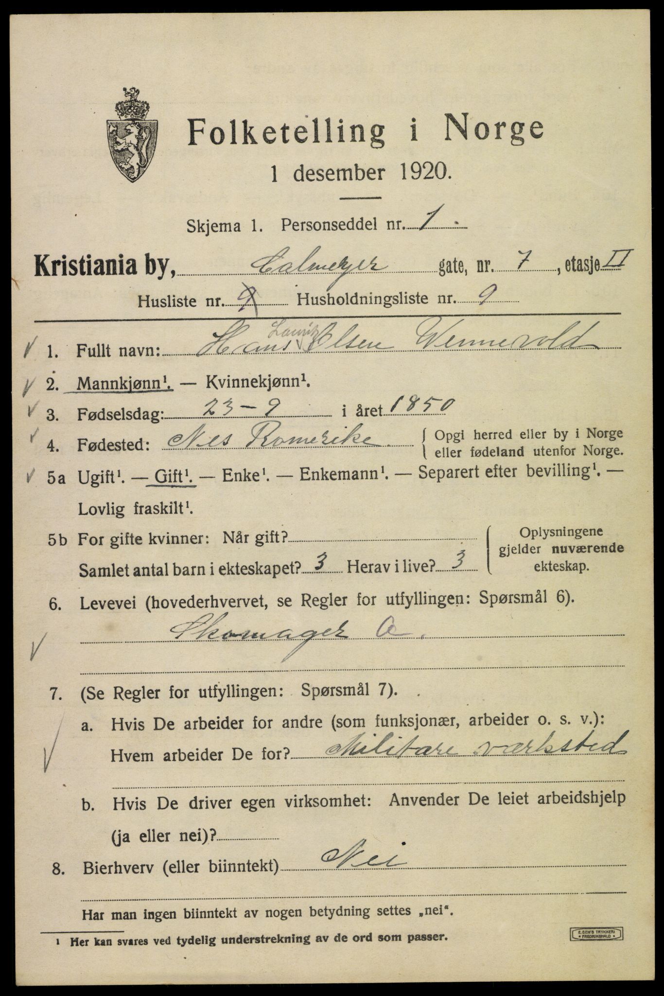 SAO, 1920 census for Kristiania, 1920, p. 181795